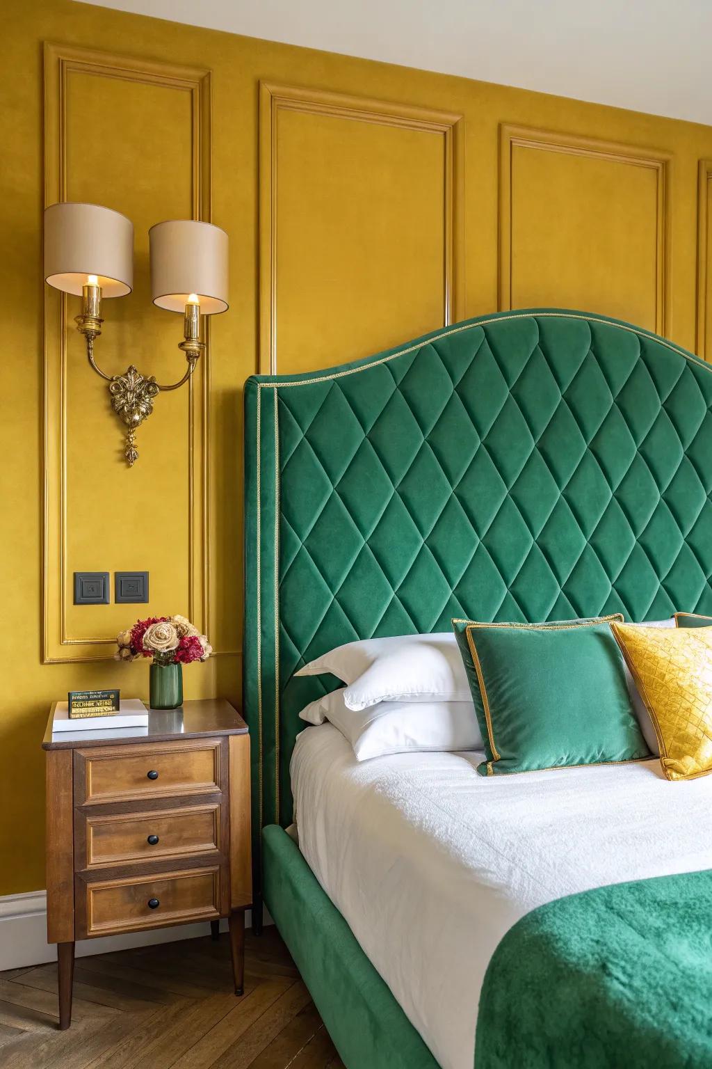 Illuminate your sanctuary with lighting that complements your green headboard beautifully. 💡 #LightingDesign #CozyAmbiance