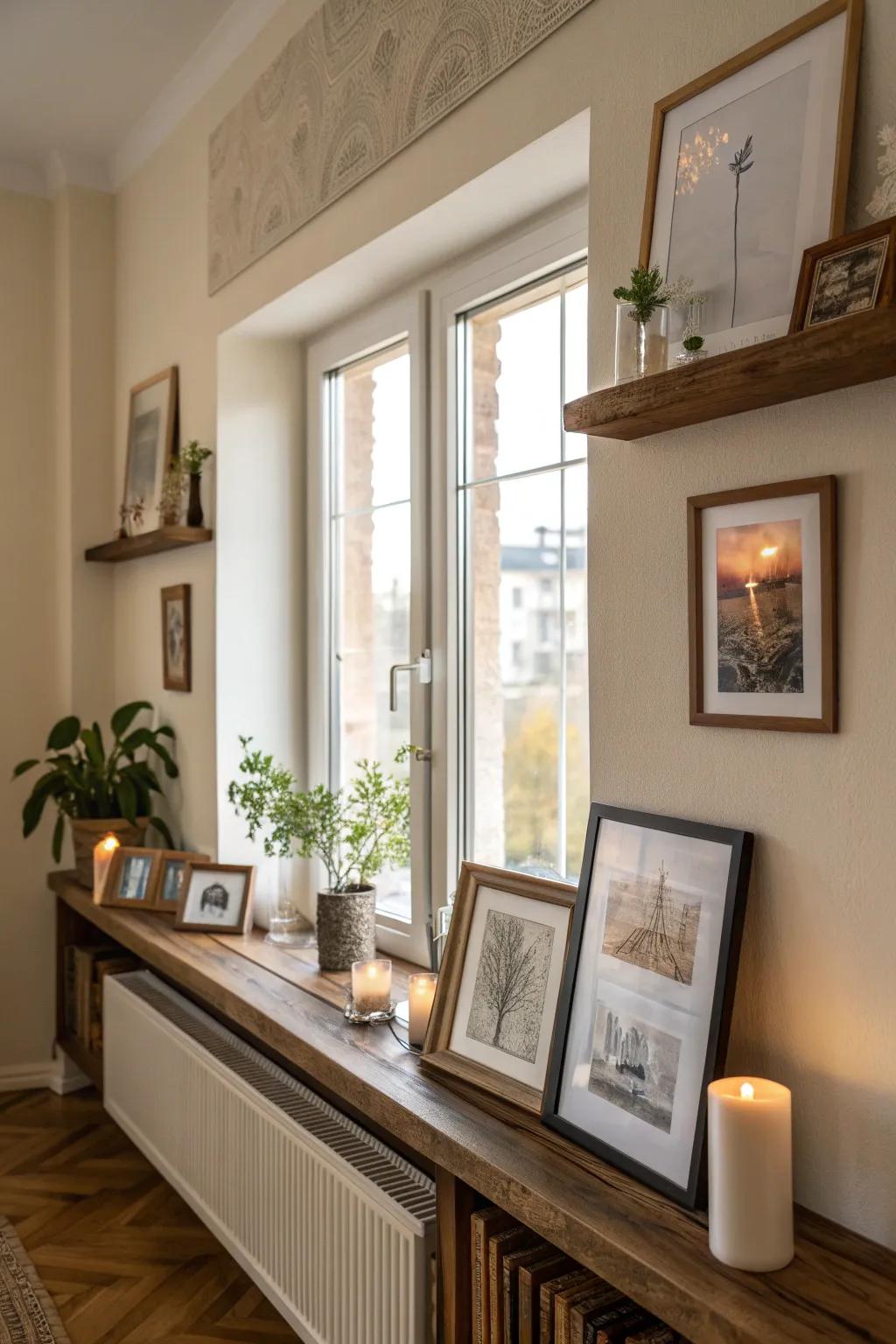 Picture ledges offer endless possibilities for easy art rotation.