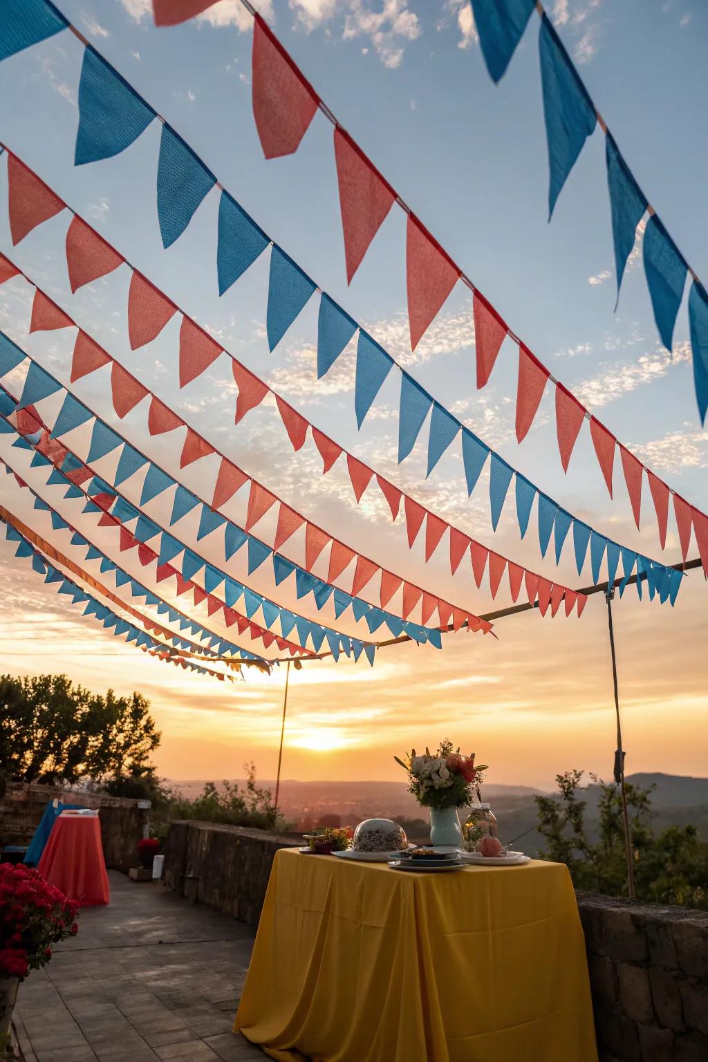 Fabric banners infuse your outdoor space with color and celebration vibes. 🎉 #PartyDecor #OutdoorFestivities