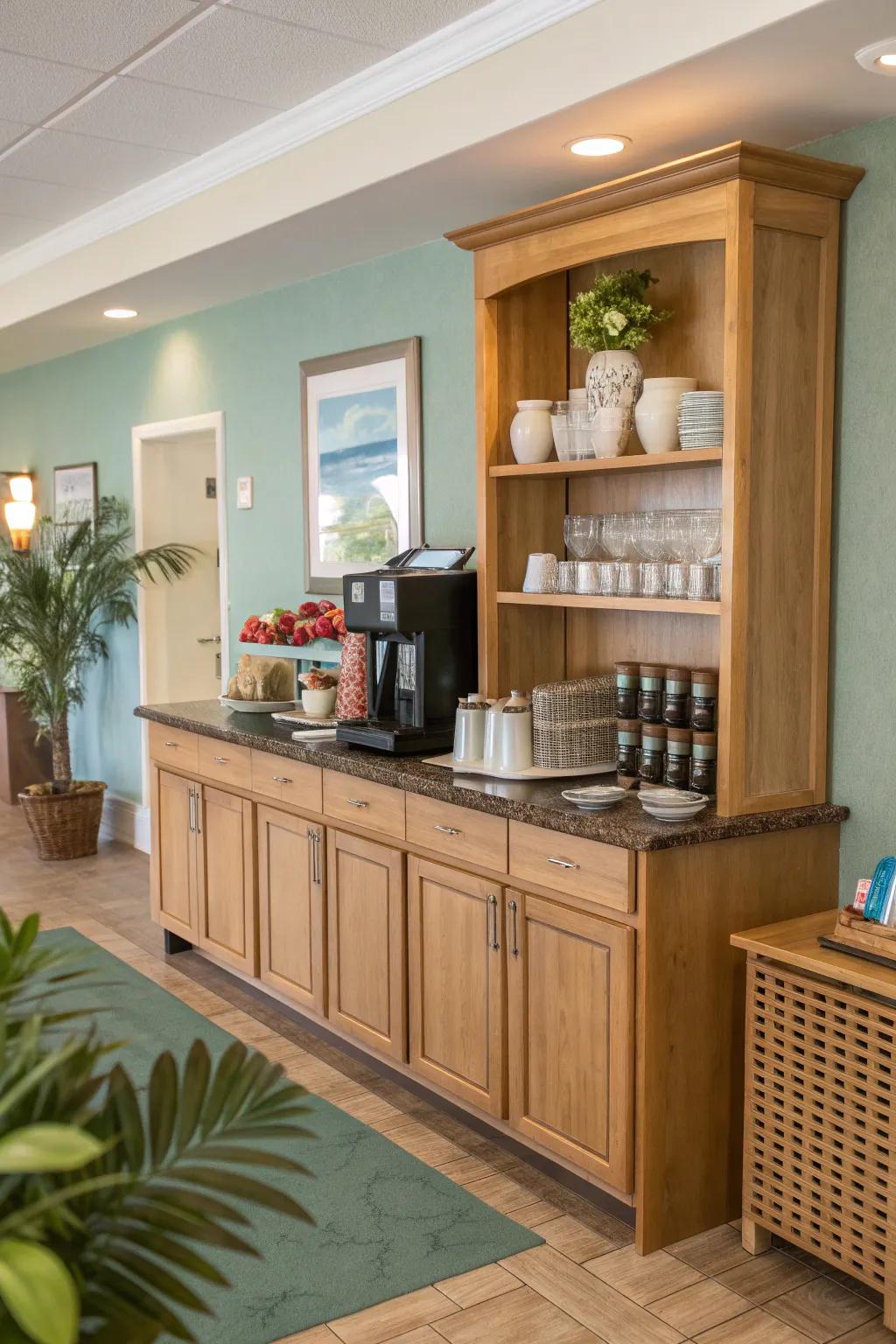 Encourage social interactions with a stylish and convenient beverage station.