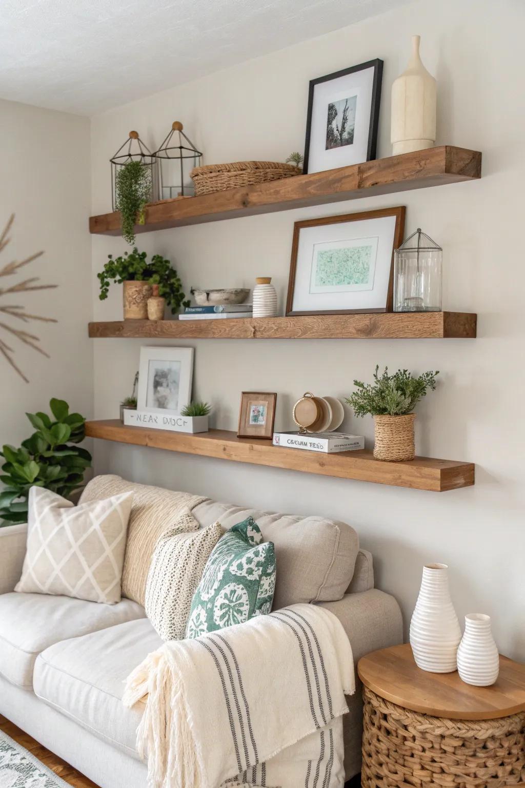 Amplify your decor game with elegant floating shelves. 🖼️ #FloatingShelves #HomeInspo