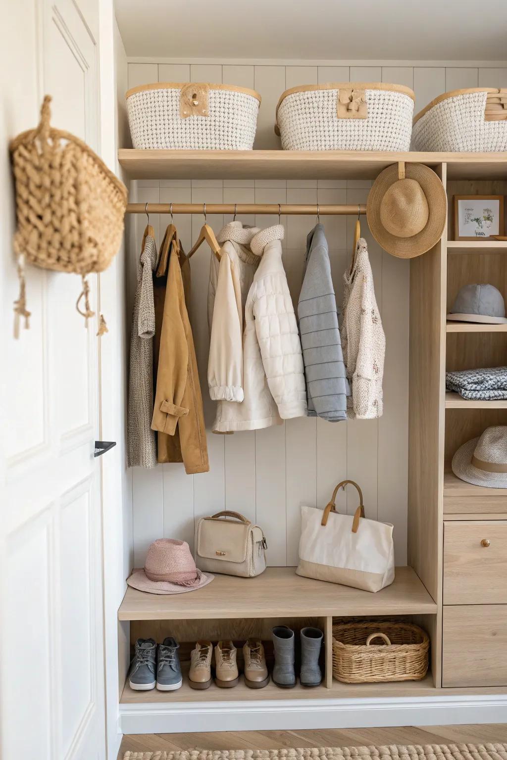 Hooks are the unsung heroes of closet organization, offering flexible storage for various items.