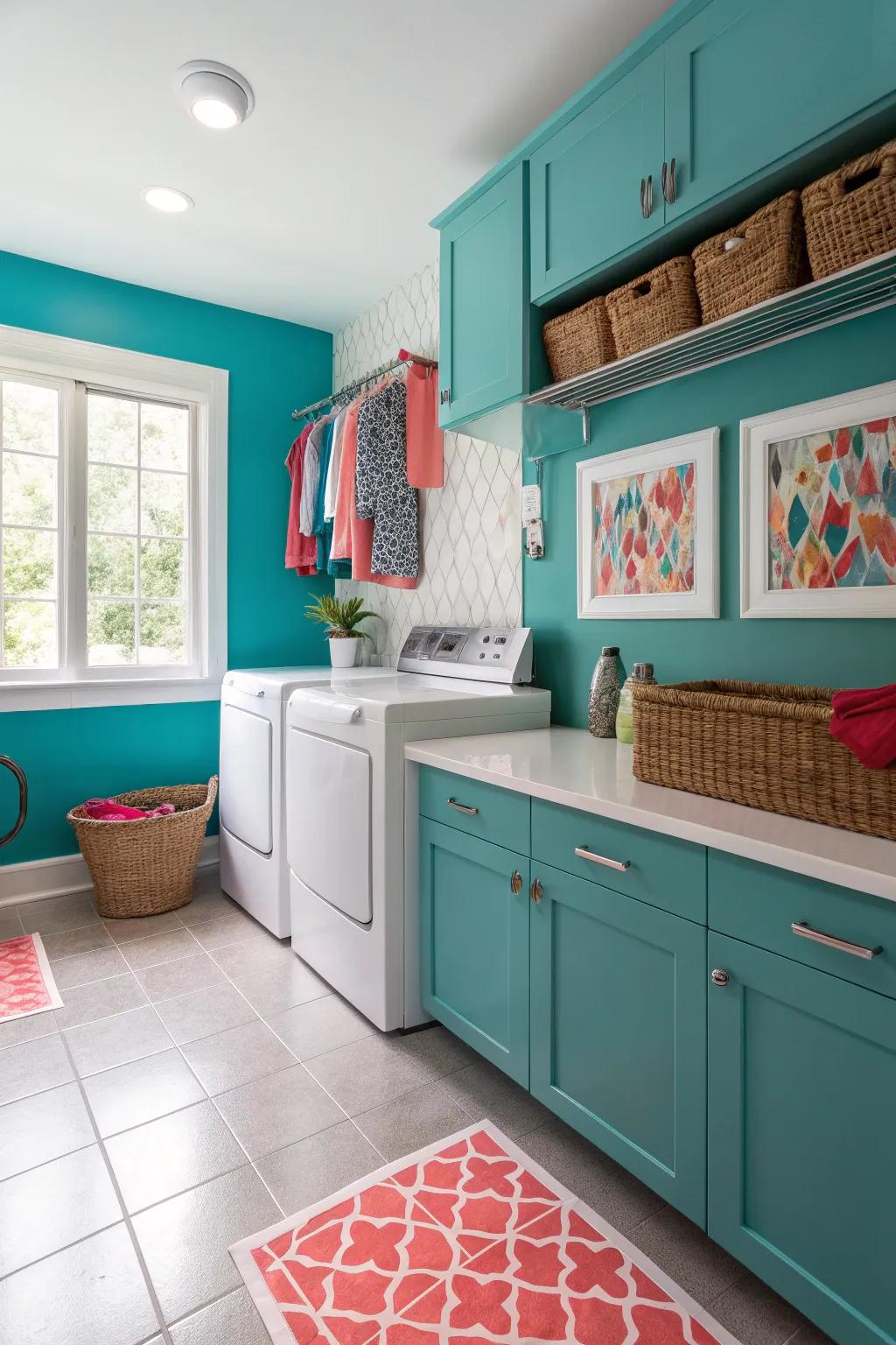 Create a unified and expansive look with all-over color drenching. #ColorDrenching #HomeStyle #LaundryDesign