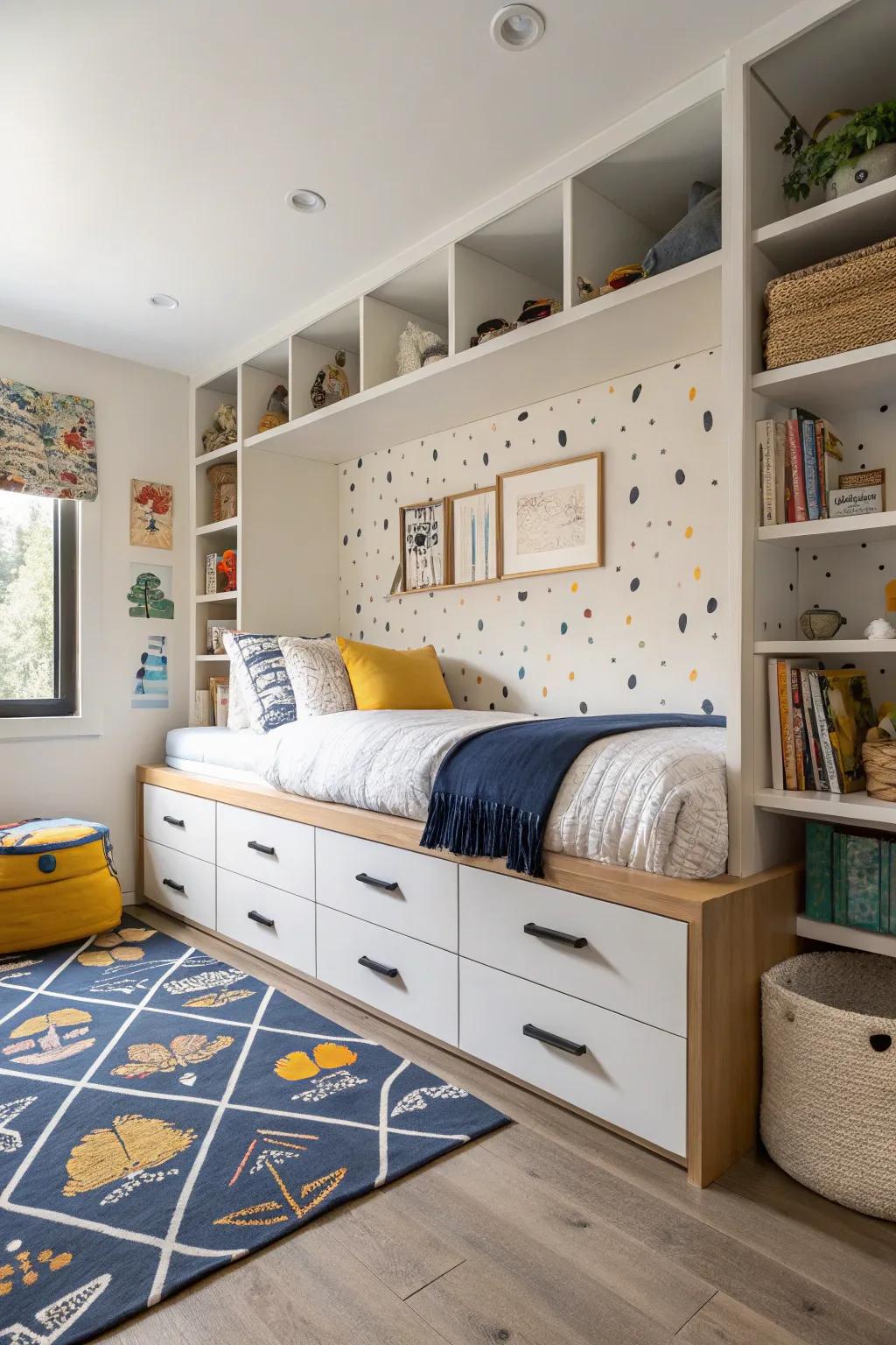 Keep clutter at bay with storage solutions that blend seamlessly with the room's design.