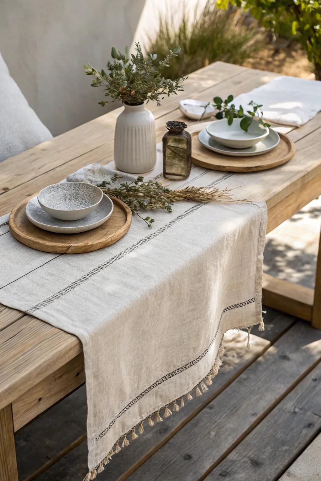 Embrace casual elegance with a linen table runner that feels both natural and chic.