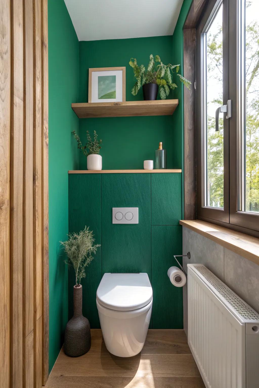 A bold accent wall can redefine your bathroom's character, adding vibrancy and charm.