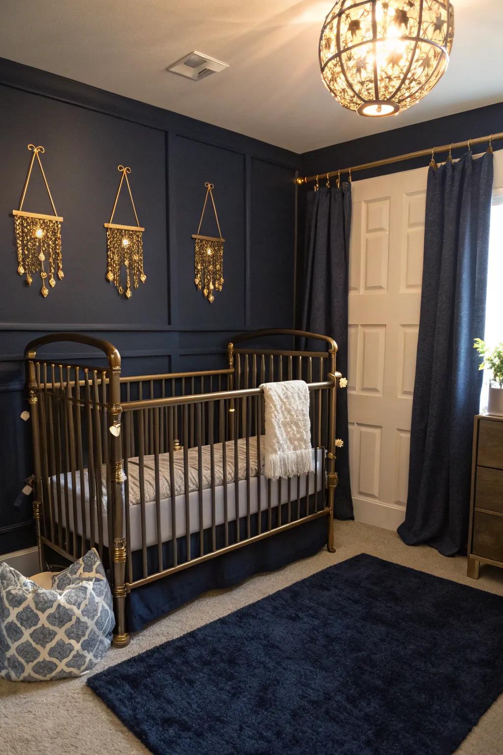 Metallic touches add a dash of elegance and shine to the nursery.