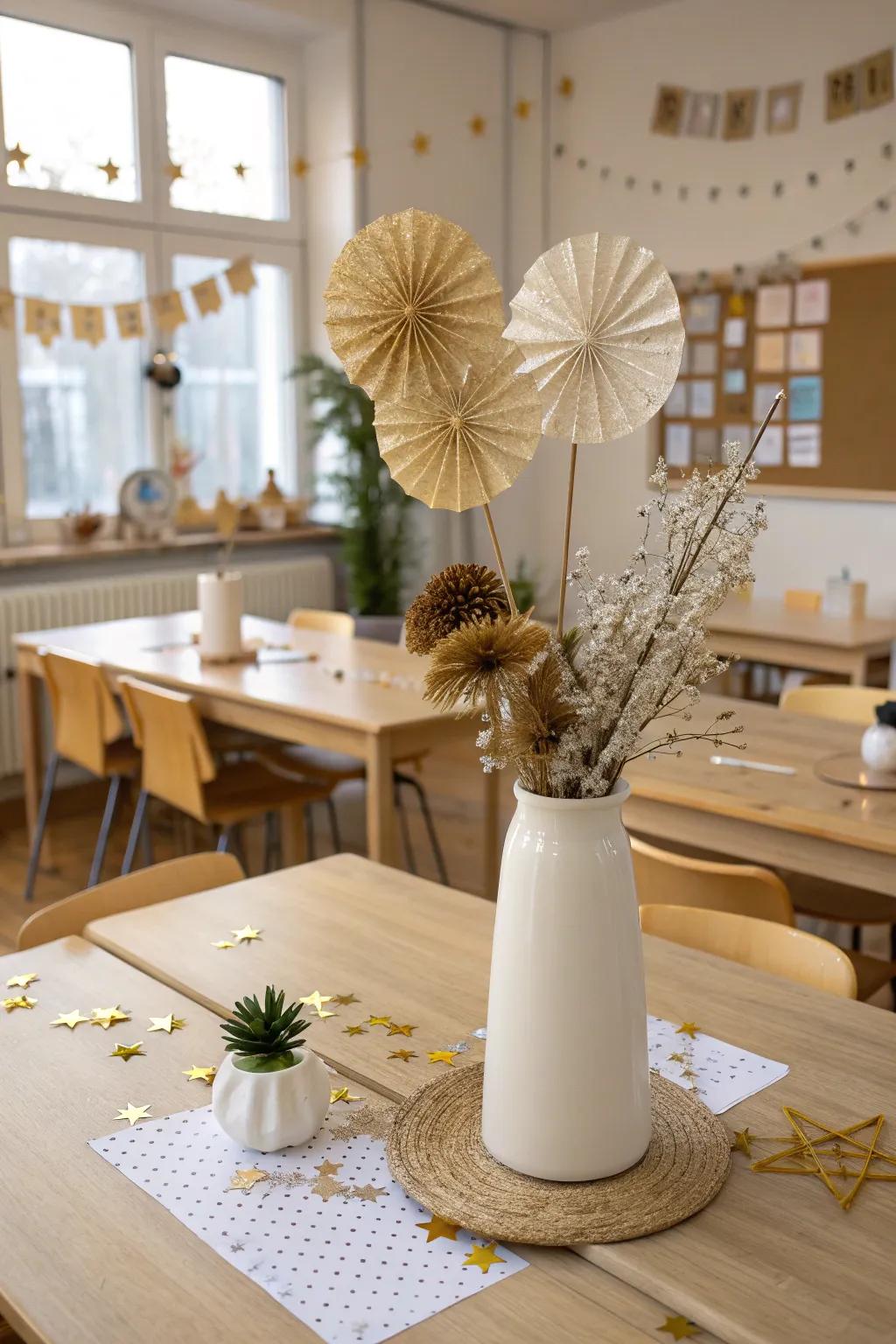 Brighten up tables with festive centerpieces that bring a touch of elegance to the classroom.