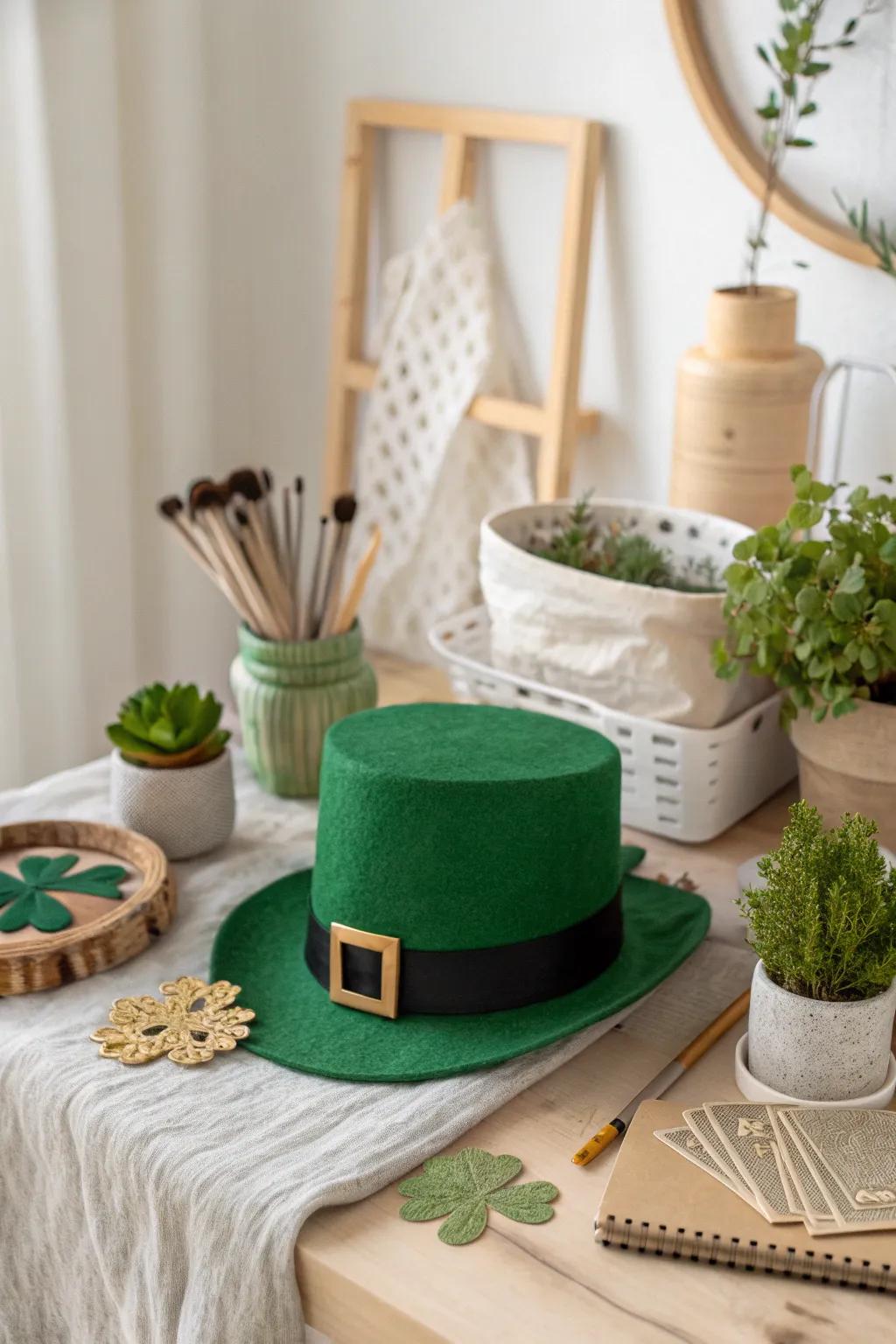 Unleash your creativity with a leprechaun hat craft station that's perfect for team bonding. 🎨🎩 #CraftingFun #OfficeHolidays