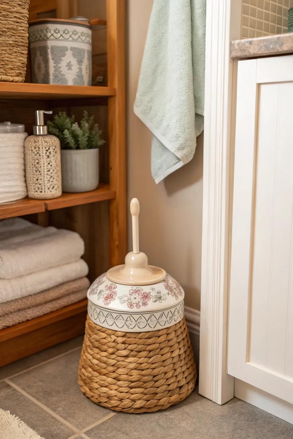 Turn practical storage into decor with creative disguises.