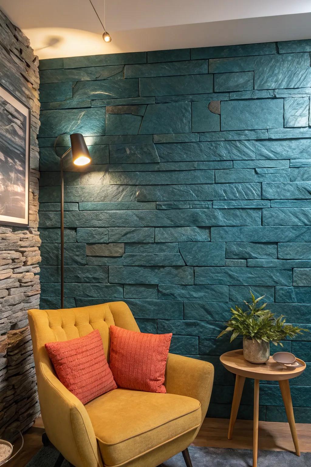 Enhance the natural beauty of slate with soft lighting that creates a warm and inviting atmosphere.