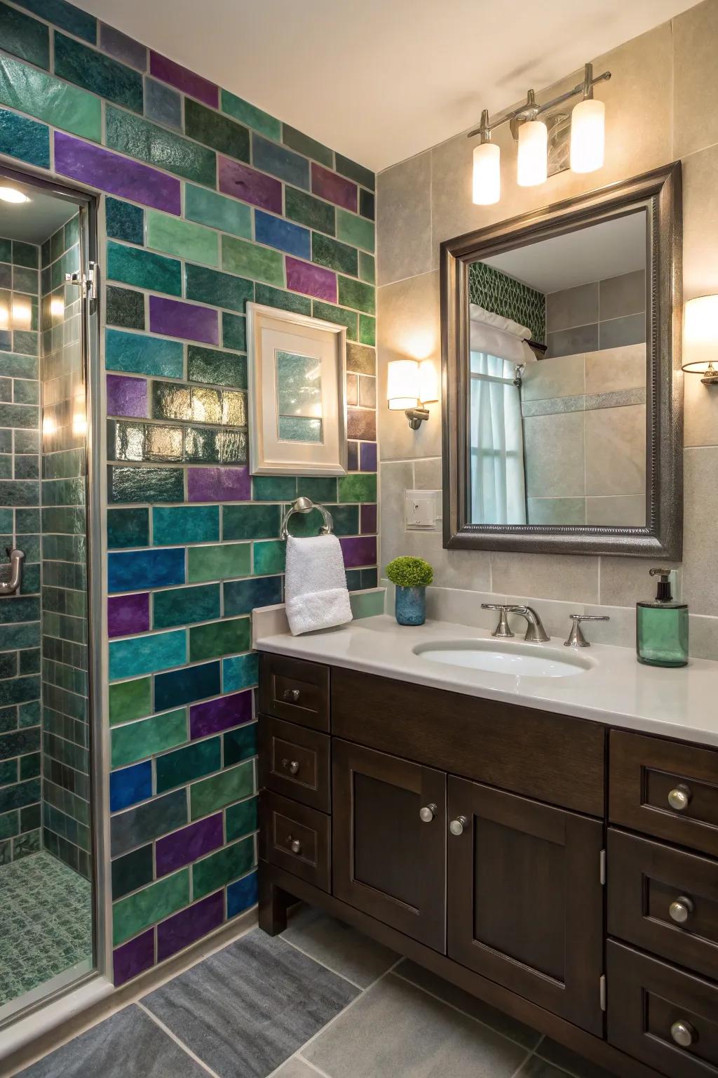 Add a playful twist to your bathroom with multicolored slate tiles that surprise and delight.