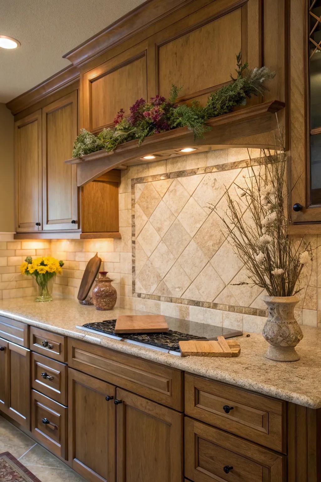 Embrace the timeless warmth of travertine stone, perfect for creating a cozy kitchen retreat.