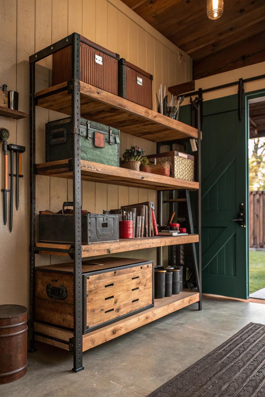 Go green with reclaimed wood shelves that add rustic charm and sustainability.