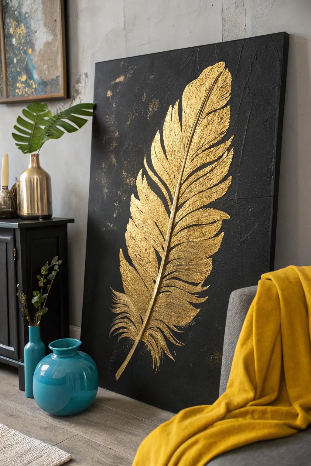 Gold leaf on black canvas is a bold statement piece that commands attention. 🖤✨ #BoldArt #GoldLeaf #StatementPiece