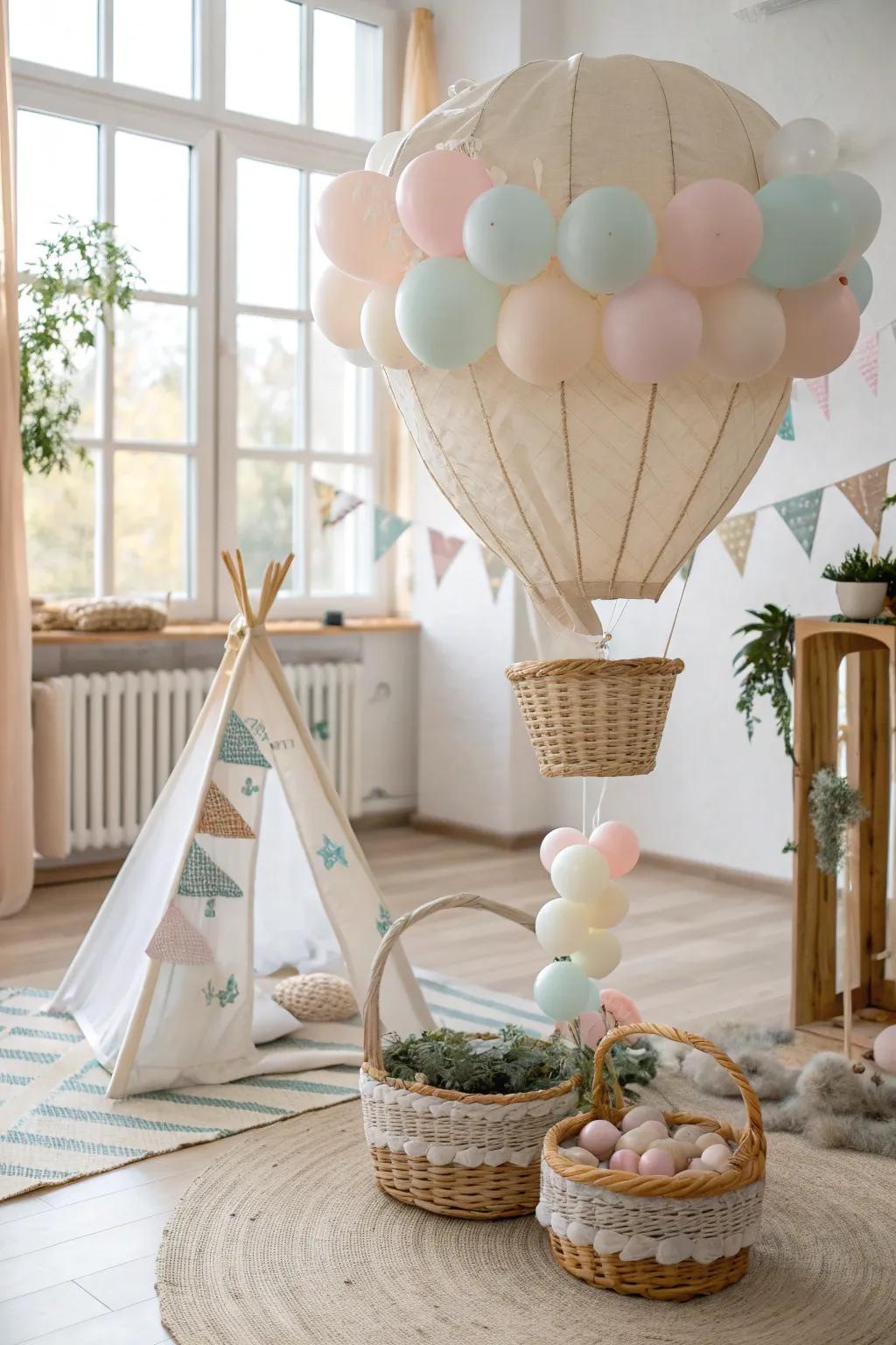Whimsical and fun, a hot air balloon theme elevates your decor to new heights. #WhimsyDecor #BalloonTheme #CreativeShower