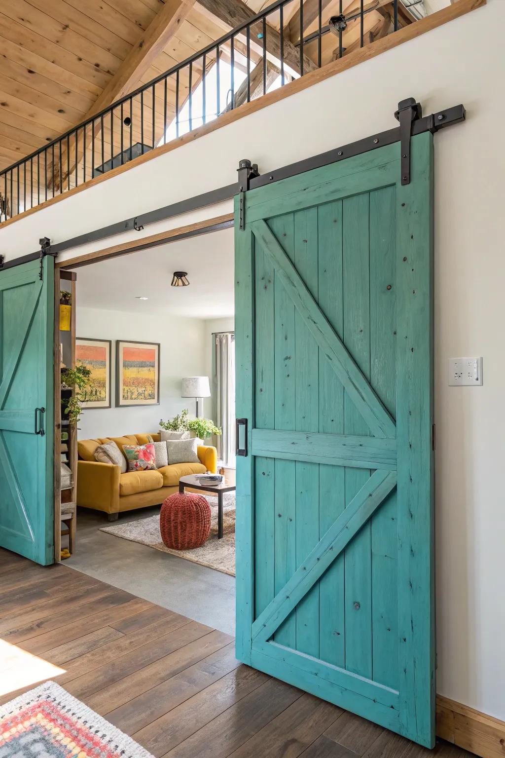 Double-width barn doors add impact and flexibility to open-plan living. 🚪 #InteriorDesign #OpenPlanLiving