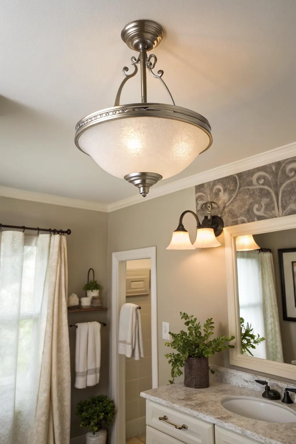 Enhance your bathroom's ambiance with versatile semi-flush lighting. 🌟 #VersatileLighting #HomeDecor