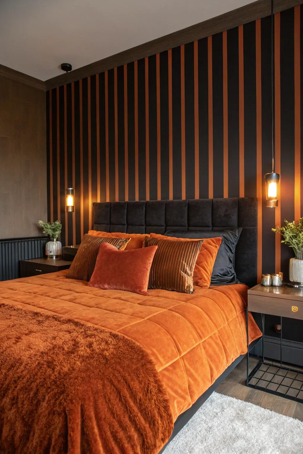 Stripes bring a playful and dynamic touch to a bedroom design. 🎨 #PatternPlay #DesignDetails