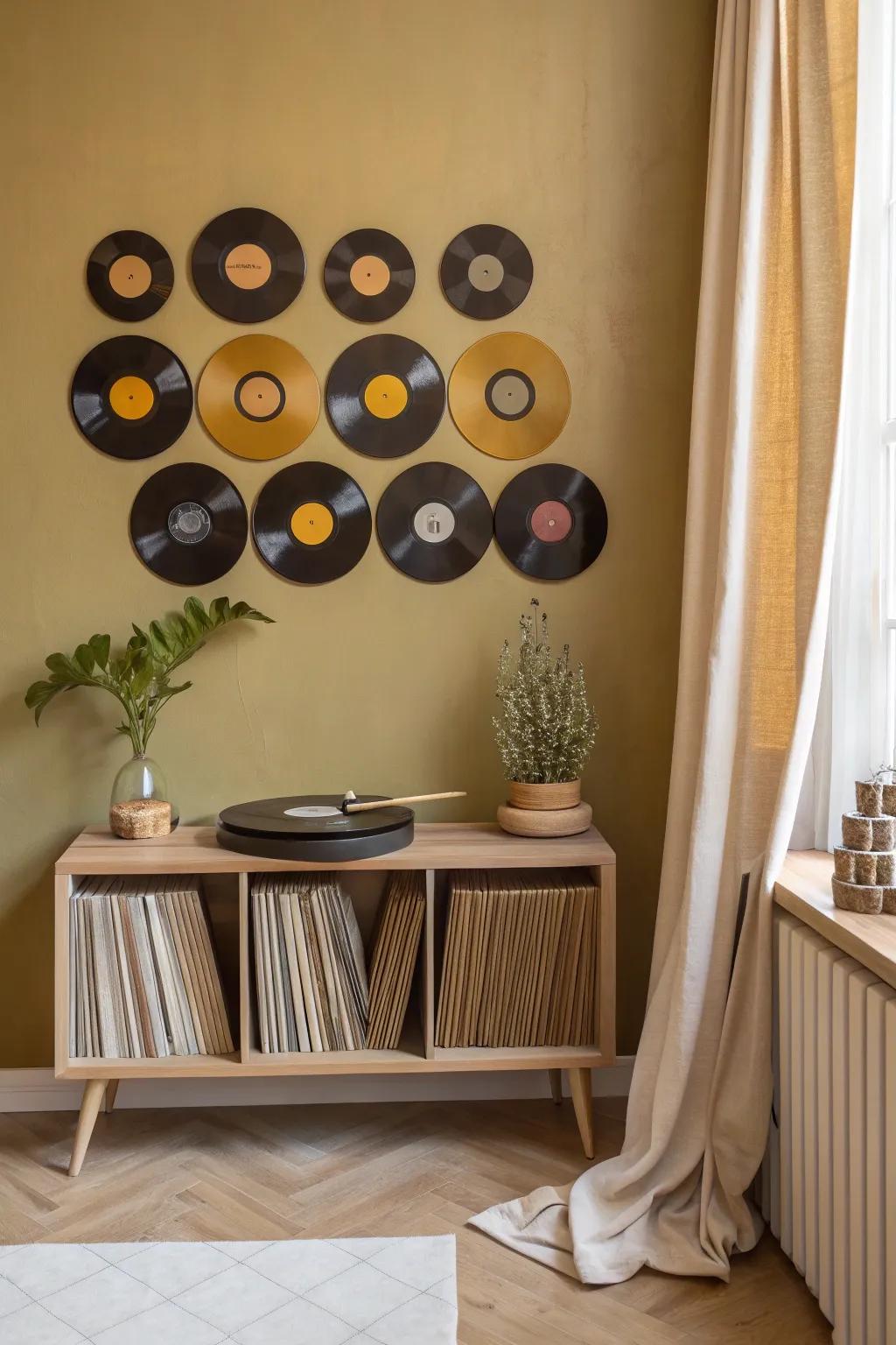 Go retro with vinyl records that bring nostalgia and style to your backdrop.