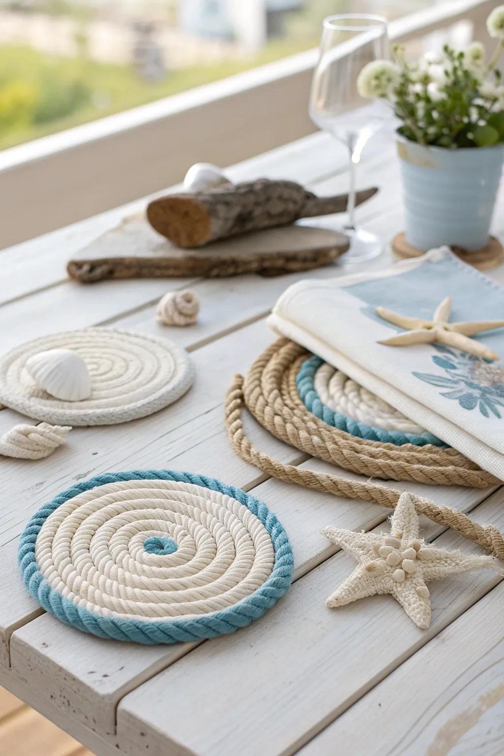 Enhance your coastal theme with nautical rope coasters that blend style and function. ⚓️ #DIYDecor #CoastalStyle