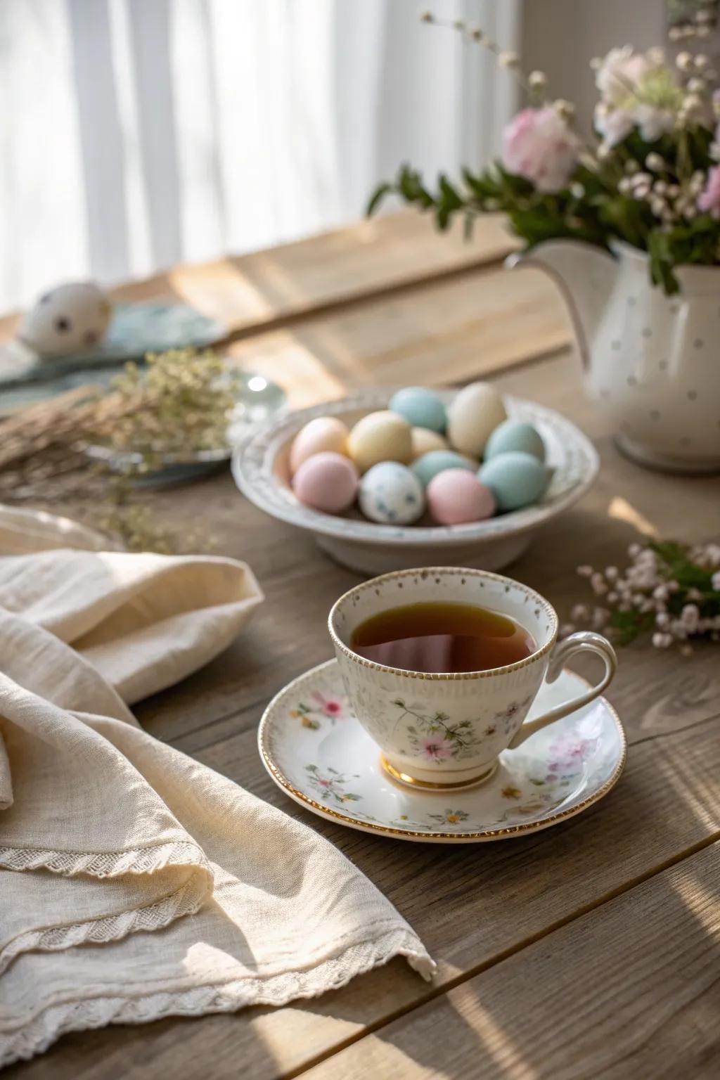 Indulge in a charming Easter tea time, where elegance and relaxation meet. ☕ #EasterTea #CozyCelebration