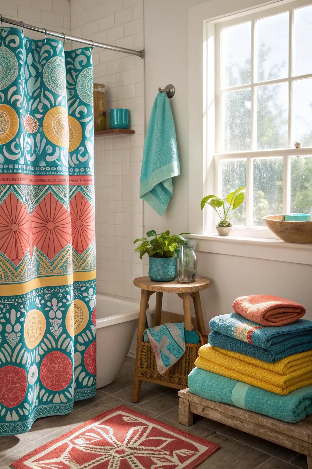 Colorful accessories make your bathroom feel lively and inviting.