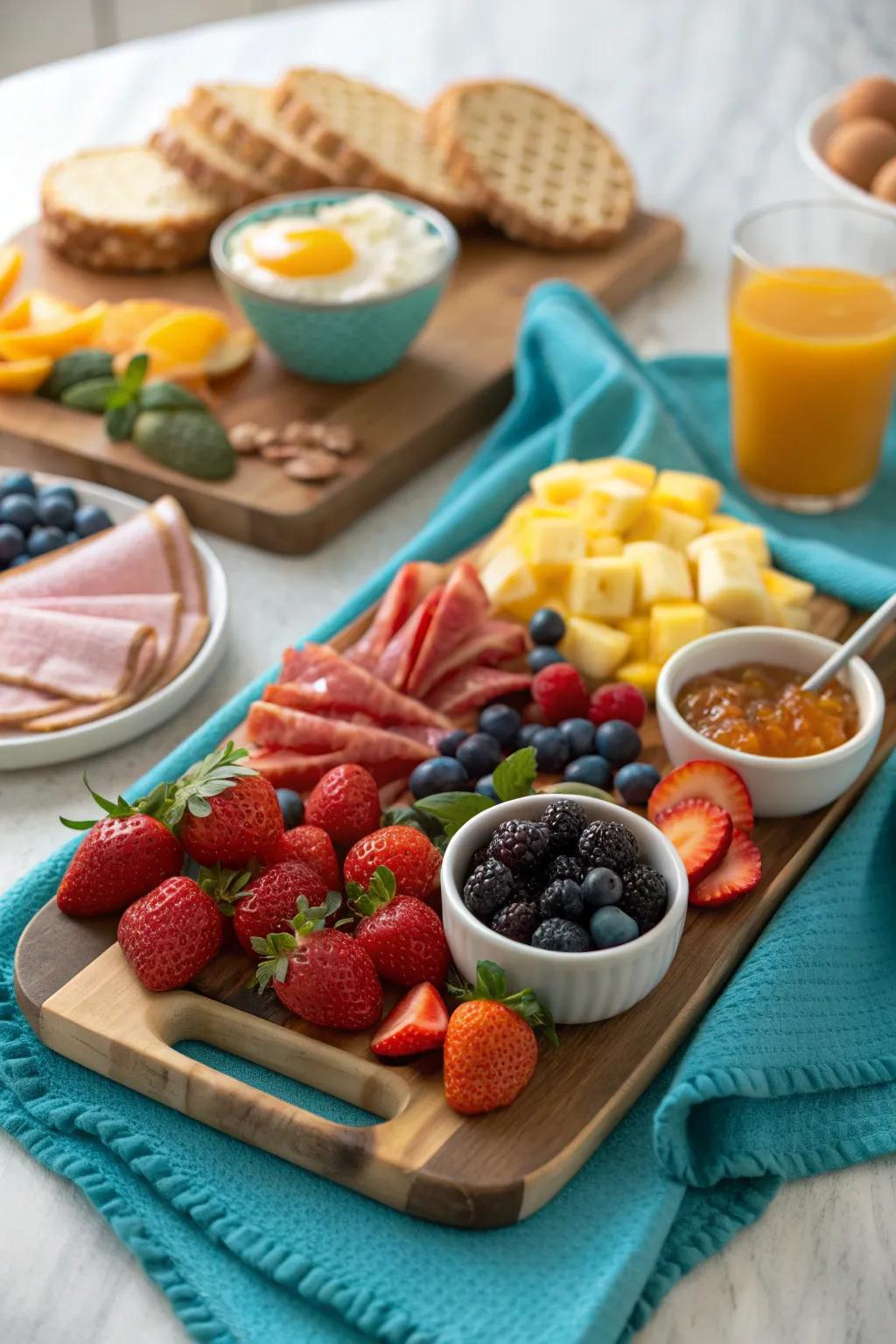 Create a breakfast masterpiece with a charcuterie board that delights the eyes and the taste buds. 🍇🧀 #CharcuterieBoard #BreakfastGoals