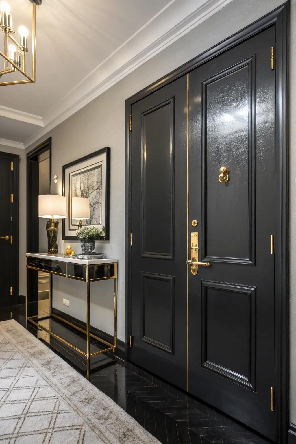 Bring glamour to your entryway with high-gloss closet doors.