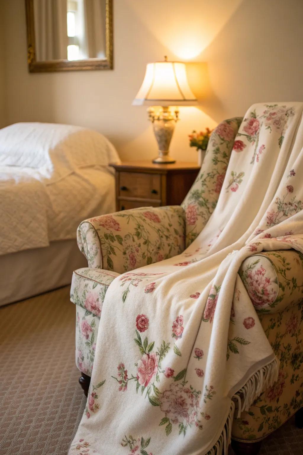 A floral throw blanket adds warmth and texture to your bedroom. 🌷 #CozyVibes #HomeComfort