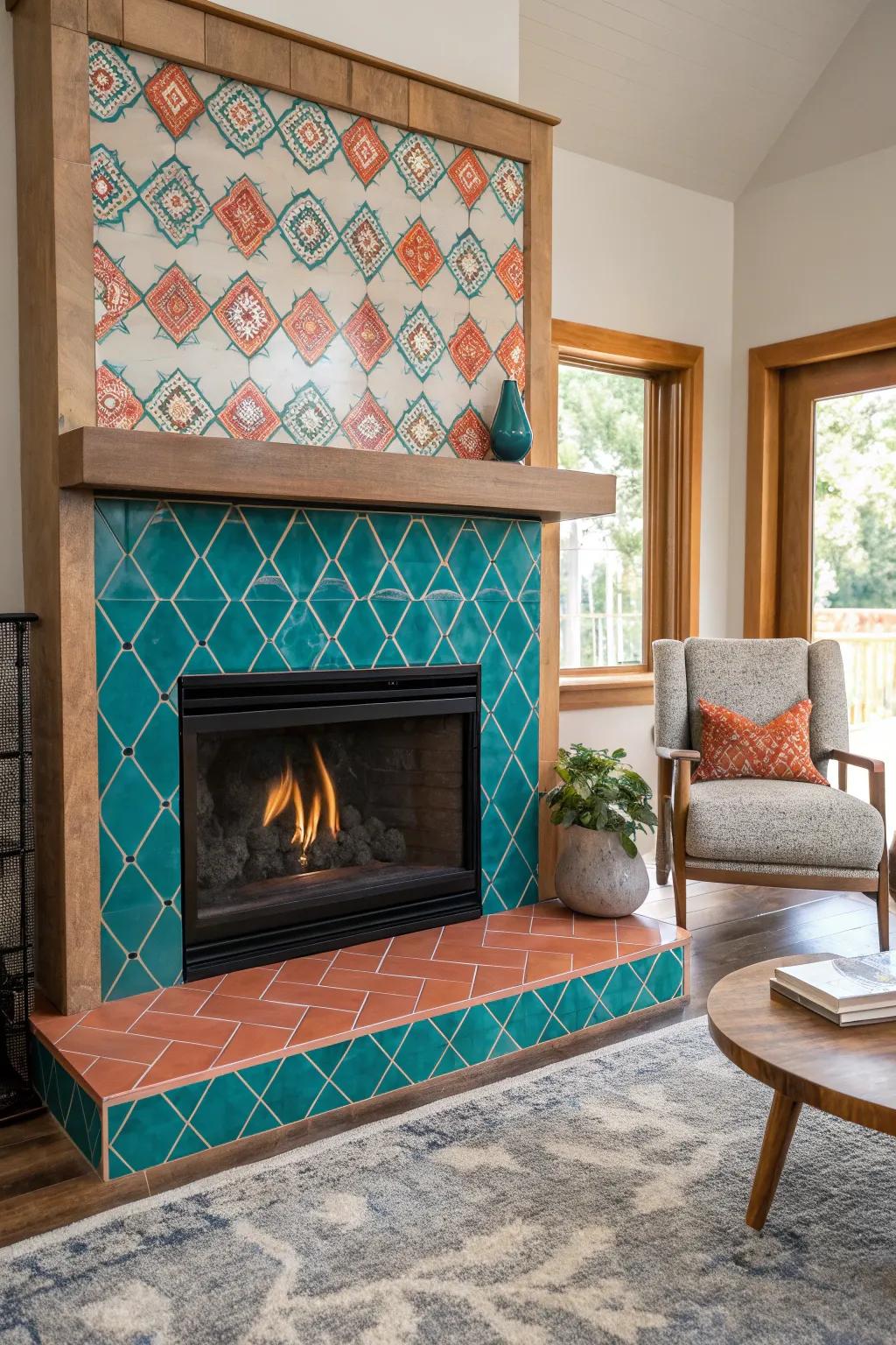 Infuse your hearth with color and texture using artistic tiles that create a bold statement.
