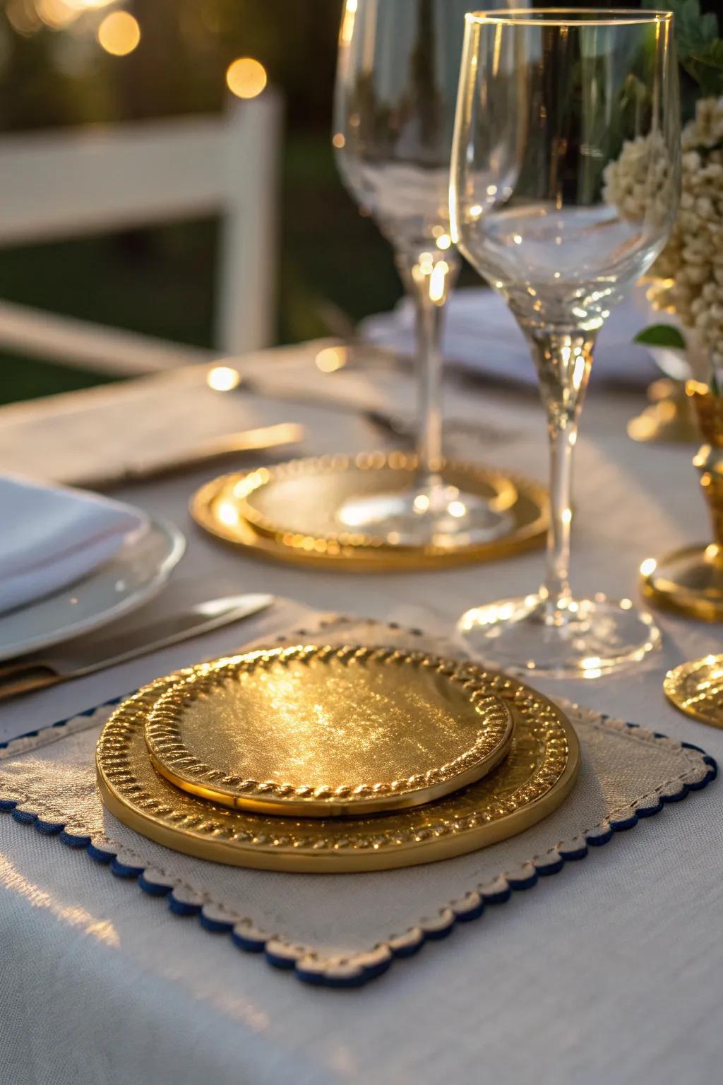 Gold coasters bring a subtle touch of glam to your table, combining style and function. ✨ #TableGlamour #CoasterDesign