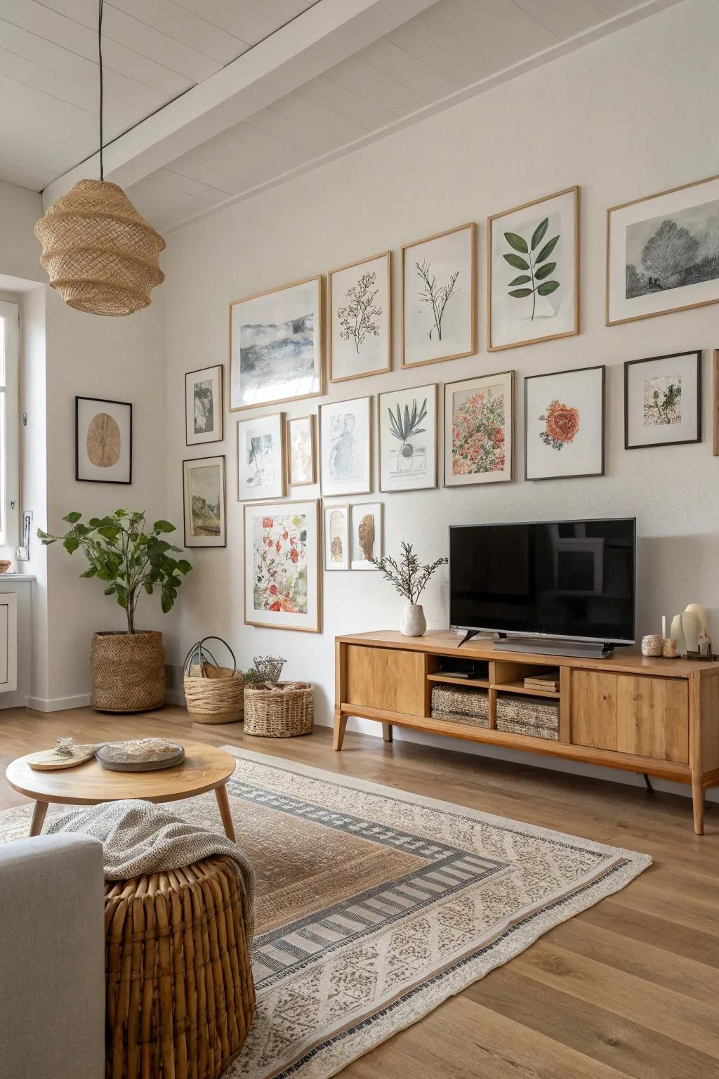 Elevate your space with a salon-style display. #ArtGallery #LivingRoomGoals 🏡