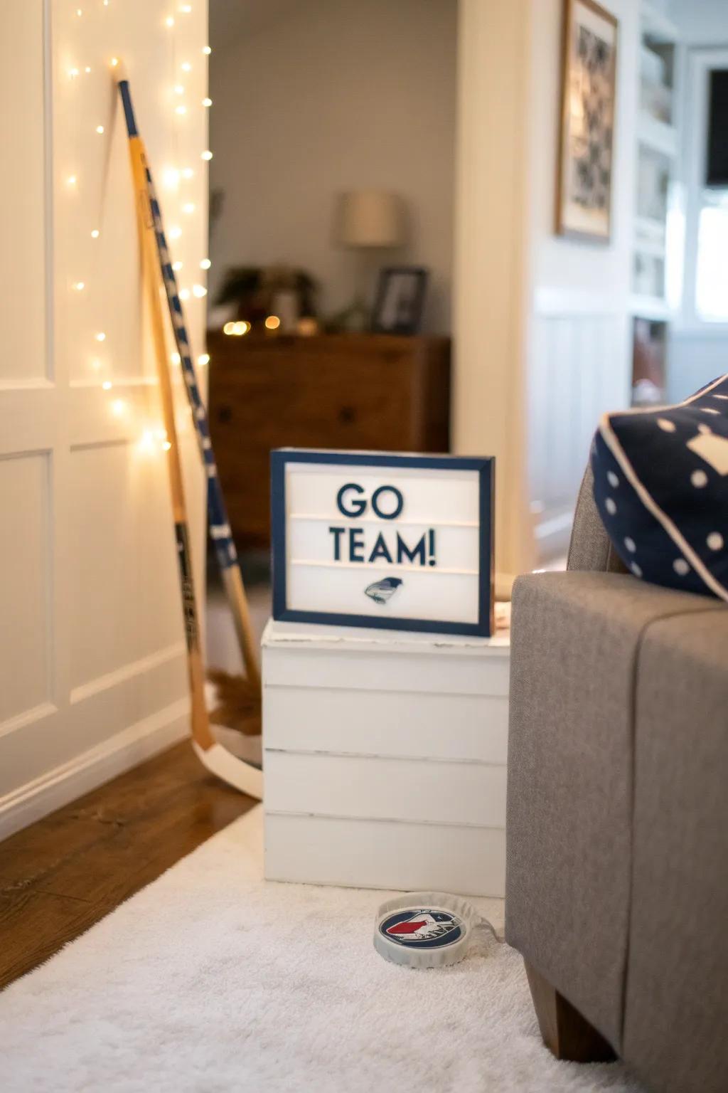 Subtle yet powerful, a minimalist sign adds a touch of elegance to your hockey-themed decor. ✨ #MinimalistDecor #HockeyStyle