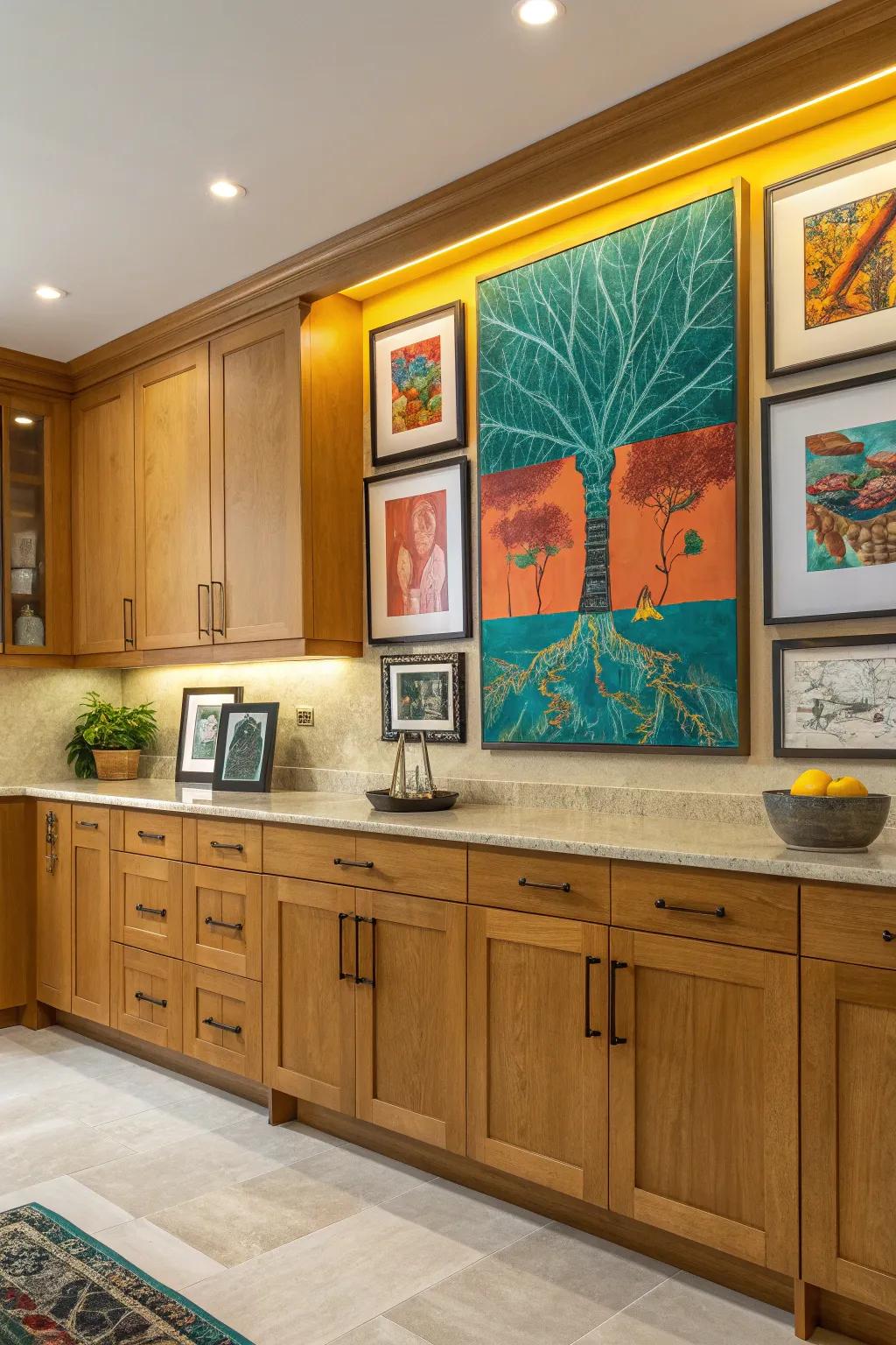 Art brings vibrancy and individuality to your kitchen. 🎨 #ArtInspiration #KitchenDecor