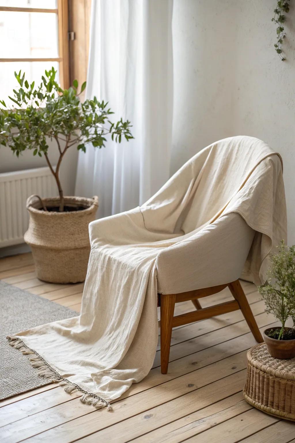 Canvas drop cloths offer a minimalist and fresh update to your seating area. 🎨