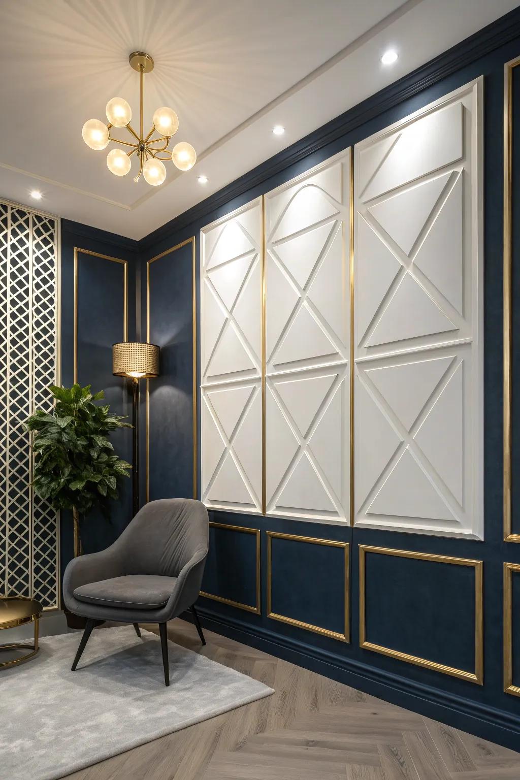 Geometric panels add contemporary flair with their eye-catching designs.