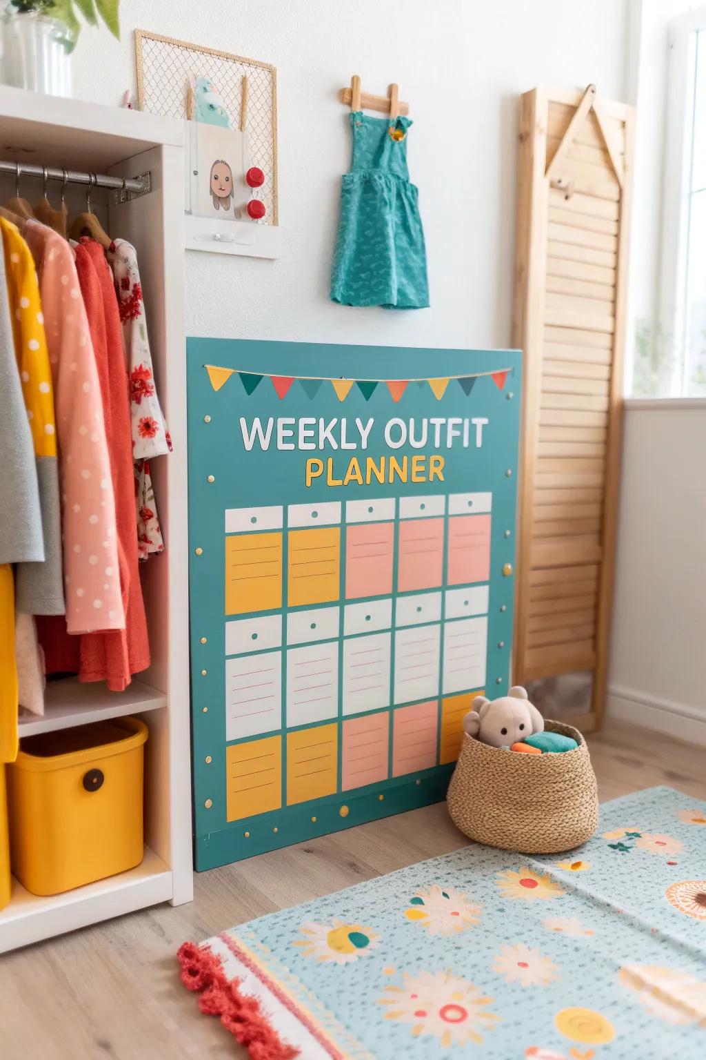 A weekly outfit planner brings order and ease to morning routines. 🌞 #MorningRoutine #KidOrganization