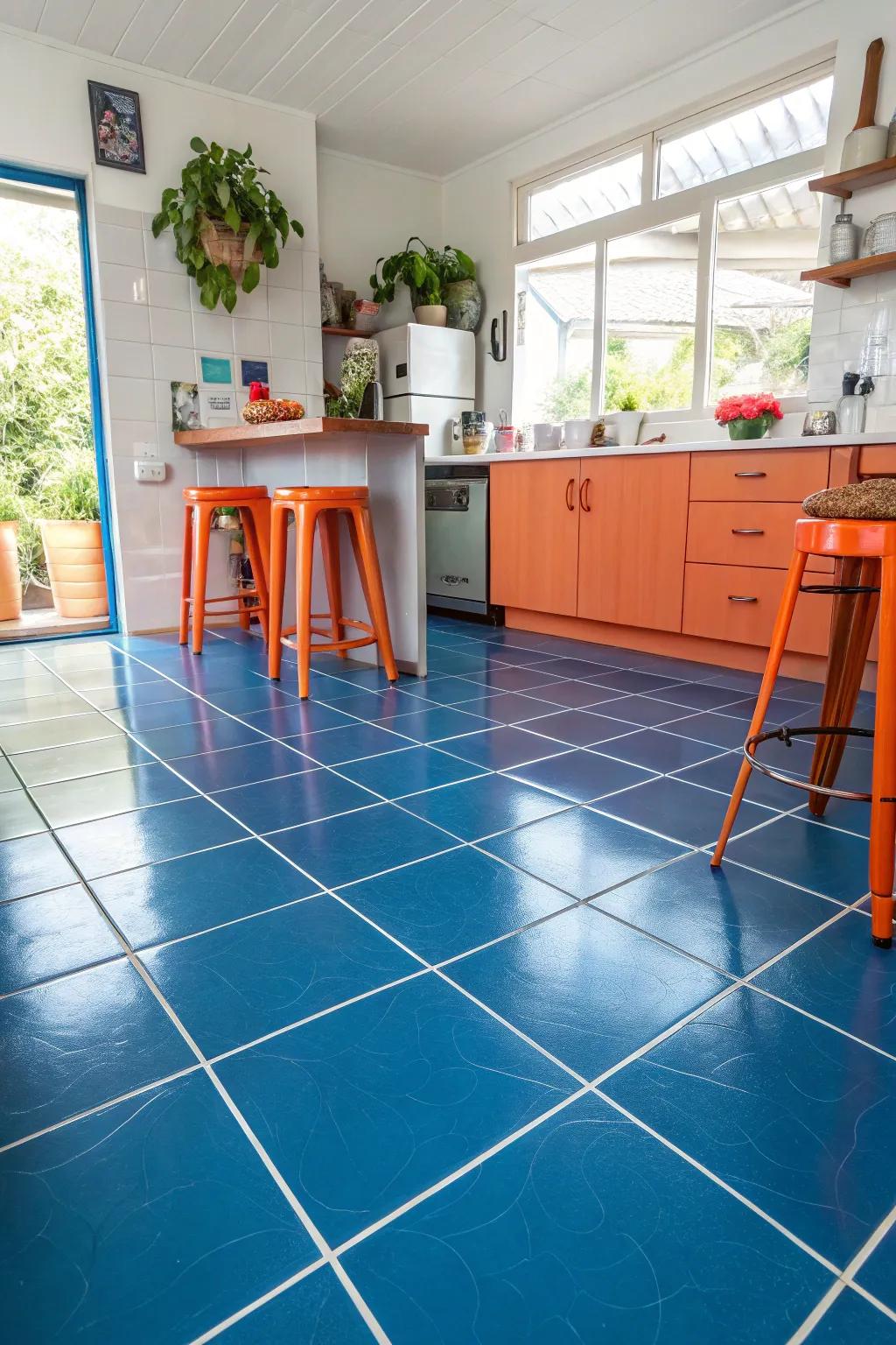 Make your kitchen feel larger with expansive floor tiles that create seamless continuity.