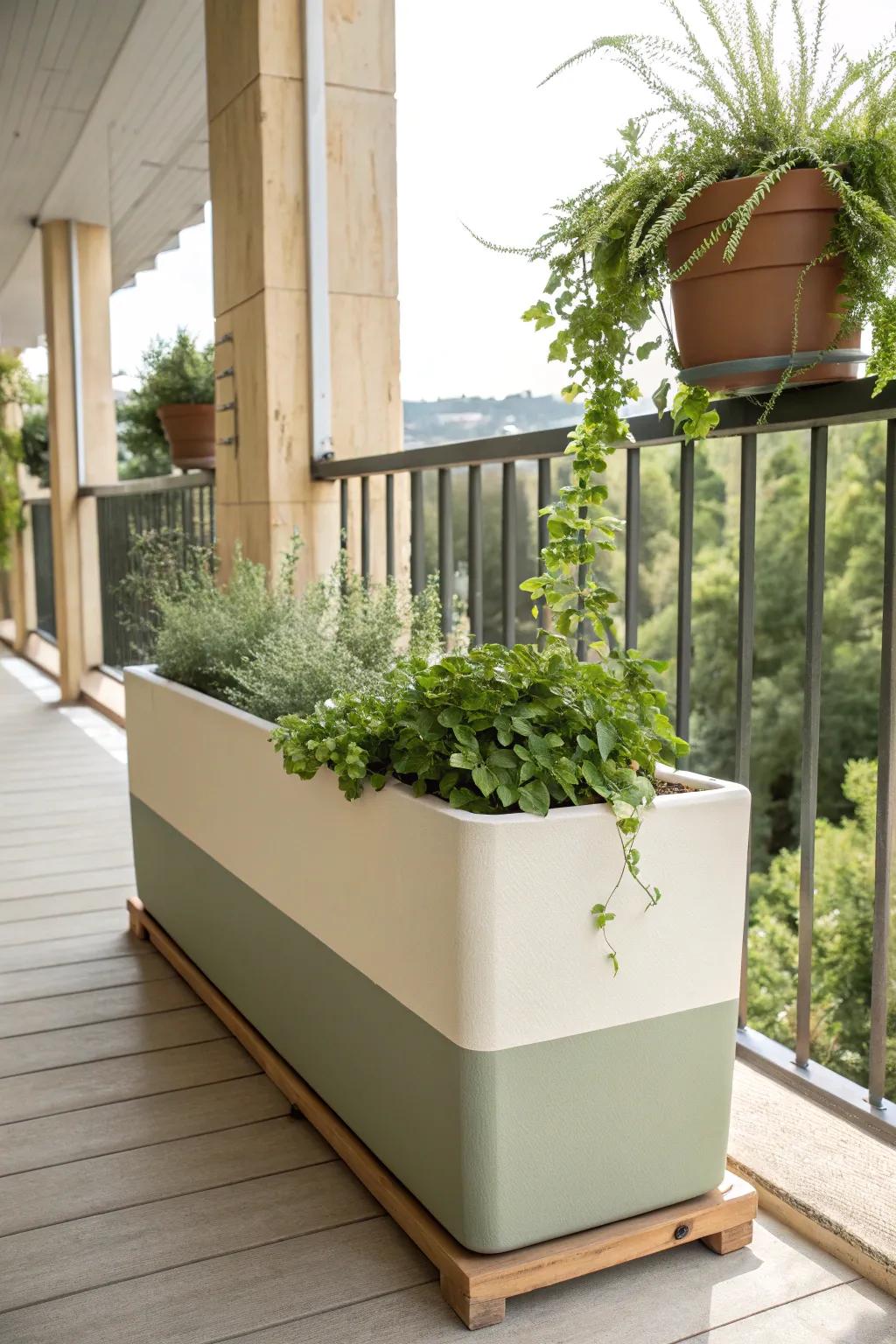Add charm to your balcony with railing planters that showcase vibrant blooms. 🌺 #BalconyGarden #UrbanLiving