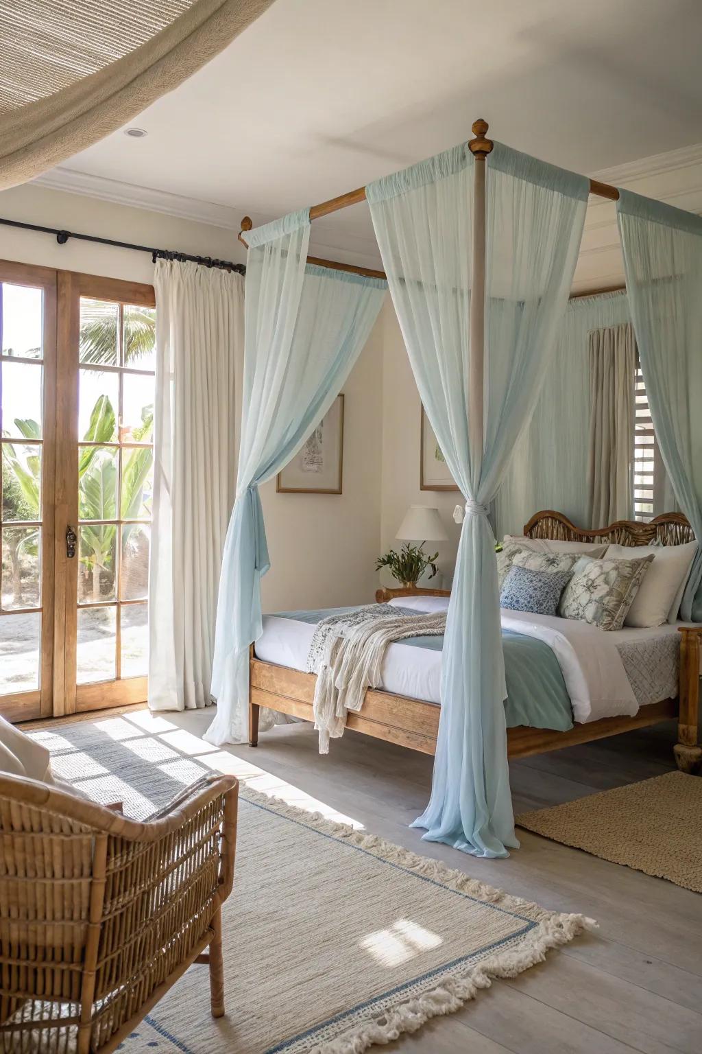A canopy bed brings a dreamy and cozy touch to your airy retreat. 🌿 #CanopyLove #BedroomGoals #InteriorInspo
