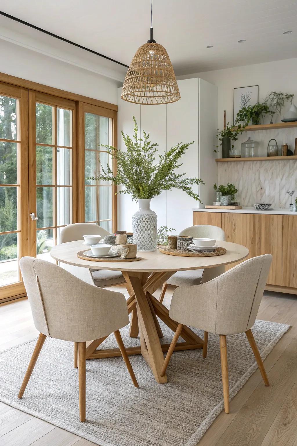 Geometric patterns add a stylish edge to minimalist dining rooms. 🔲 #GeometricDesign #ModernInteriors #DiningRoomStyle