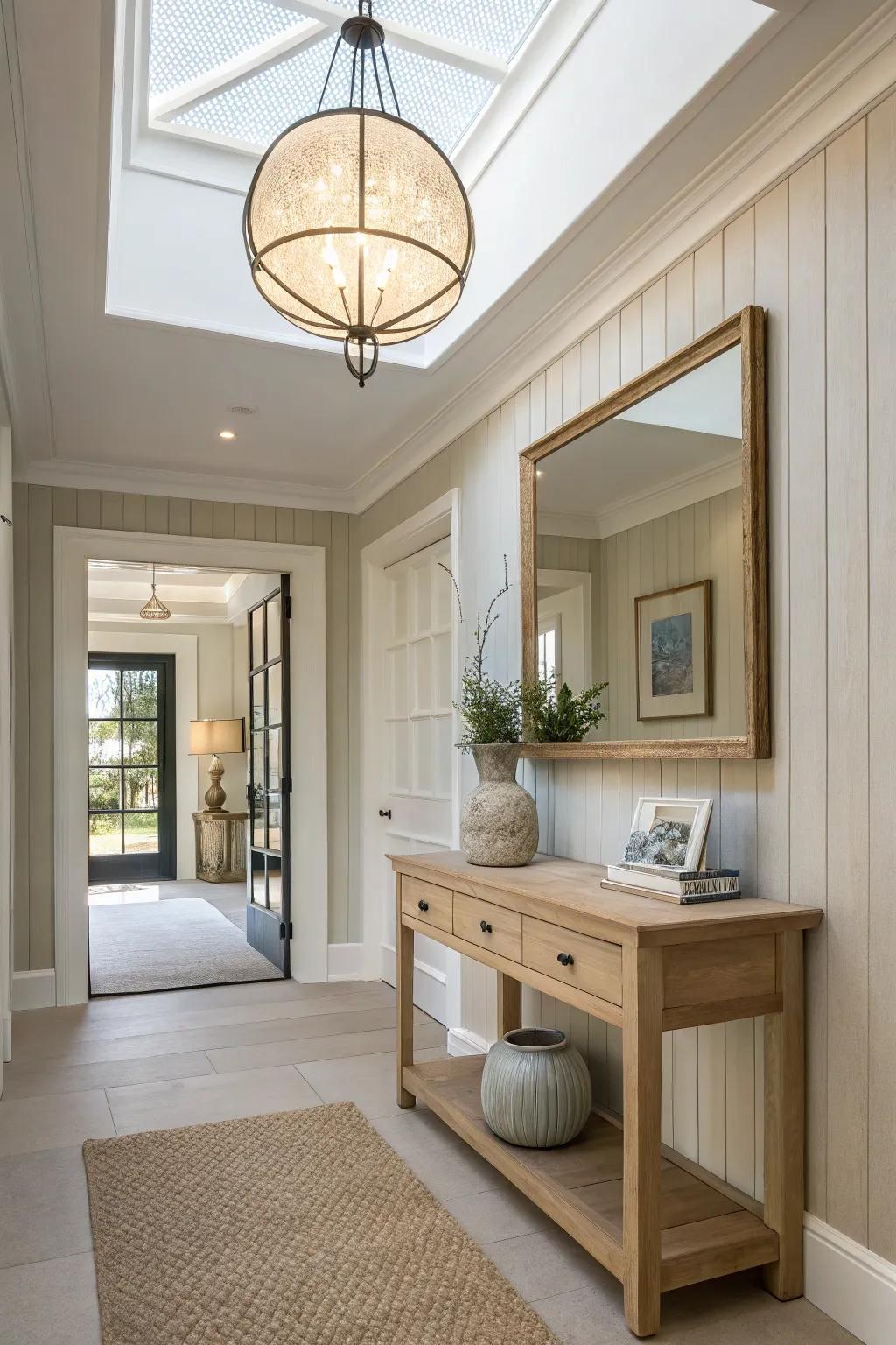 Make a grand entrance with a mirrored ceiling that sets the tone for your home. #WelcomingSpaces #HomeEntry