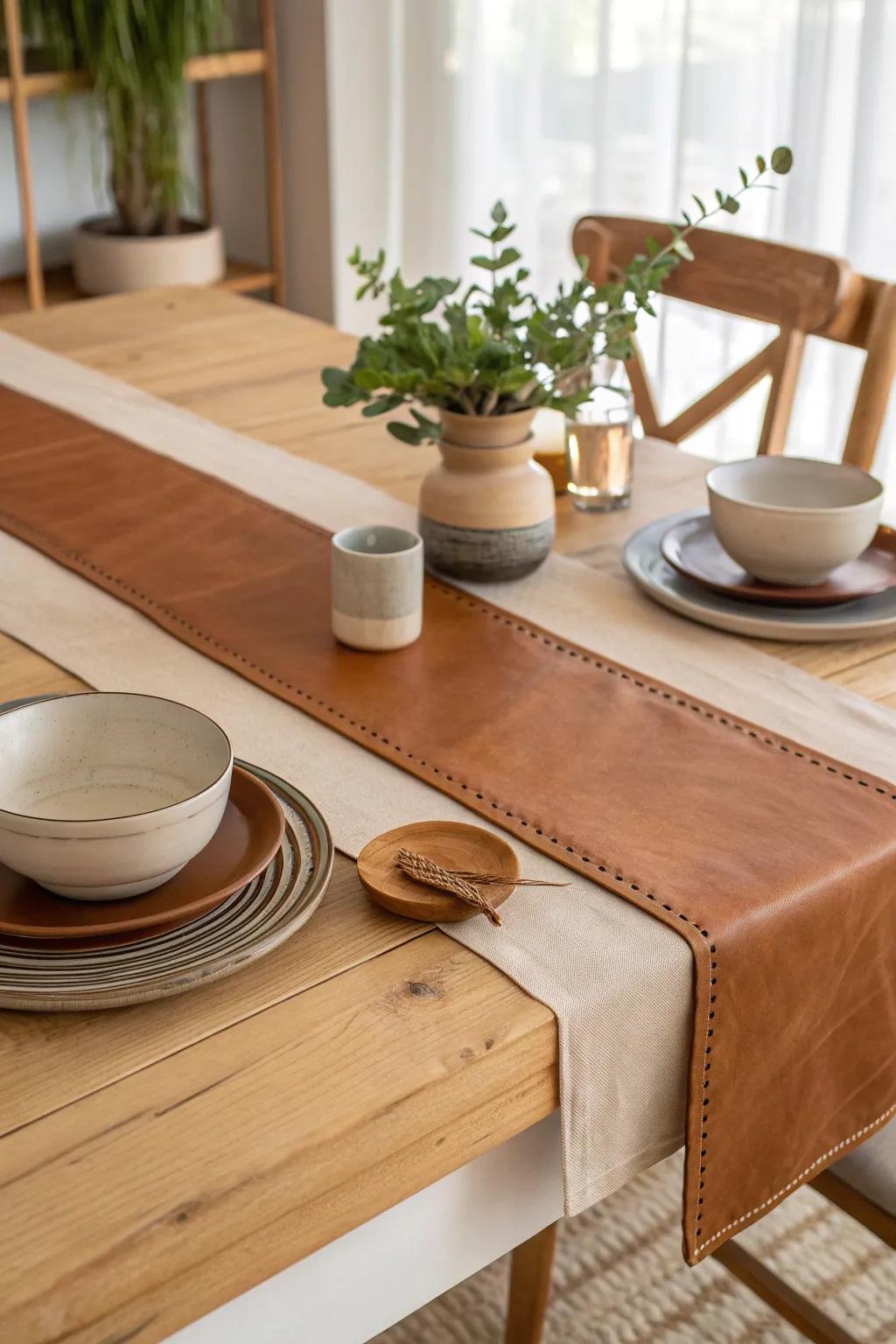 Make a statement with unexpected materials that redefine the traditional table runner.