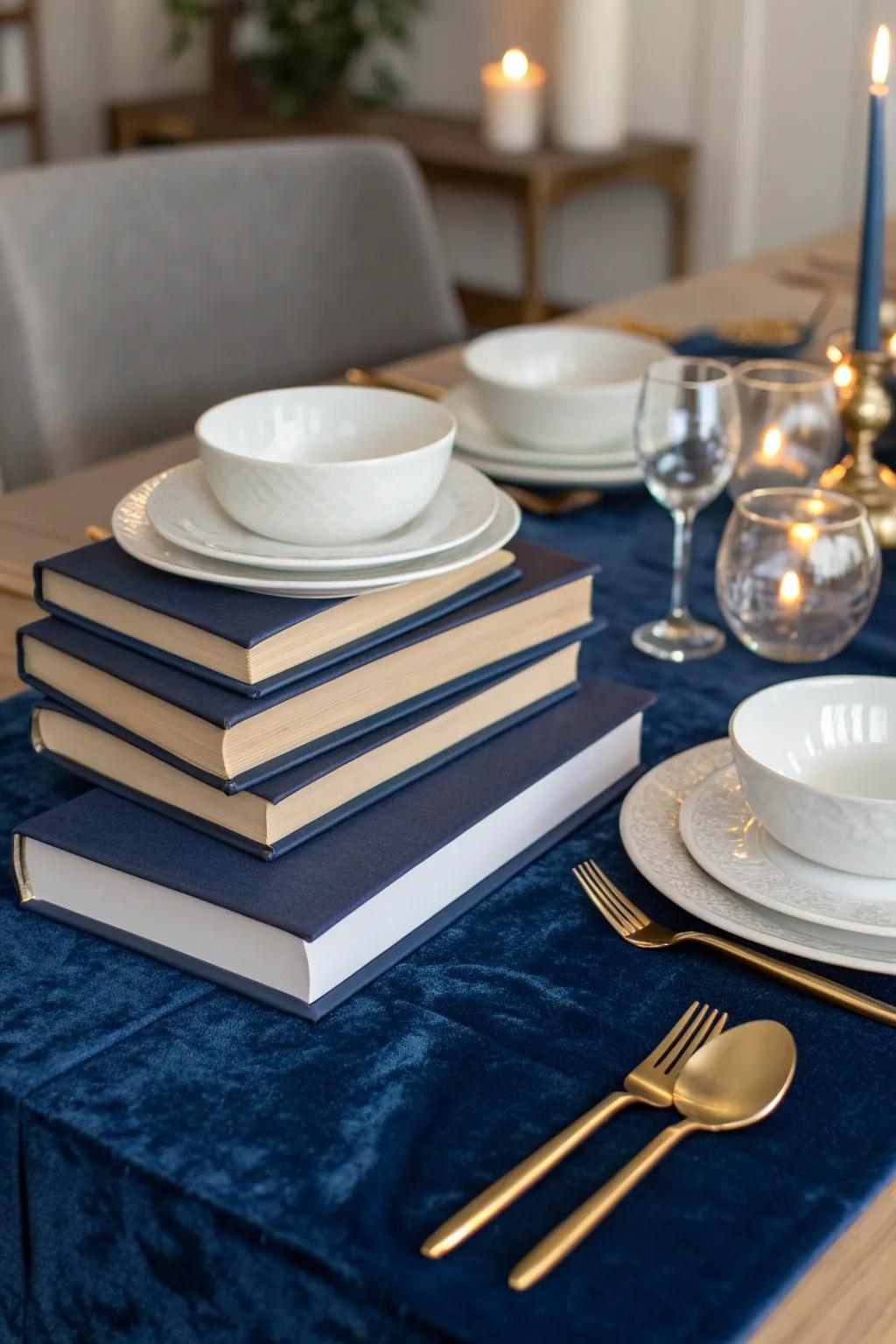 Turn the ordinary into extraordinary with unique navy centerpieces. #CreativeDecor #NavyDecor #DiningInspo