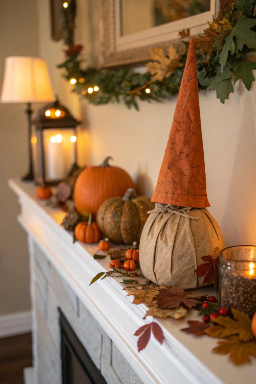 Go green with an eco-friendly pumpkin gnome crafted from recycled materials. 🌿 #GreenLiving #UpcycledDecor