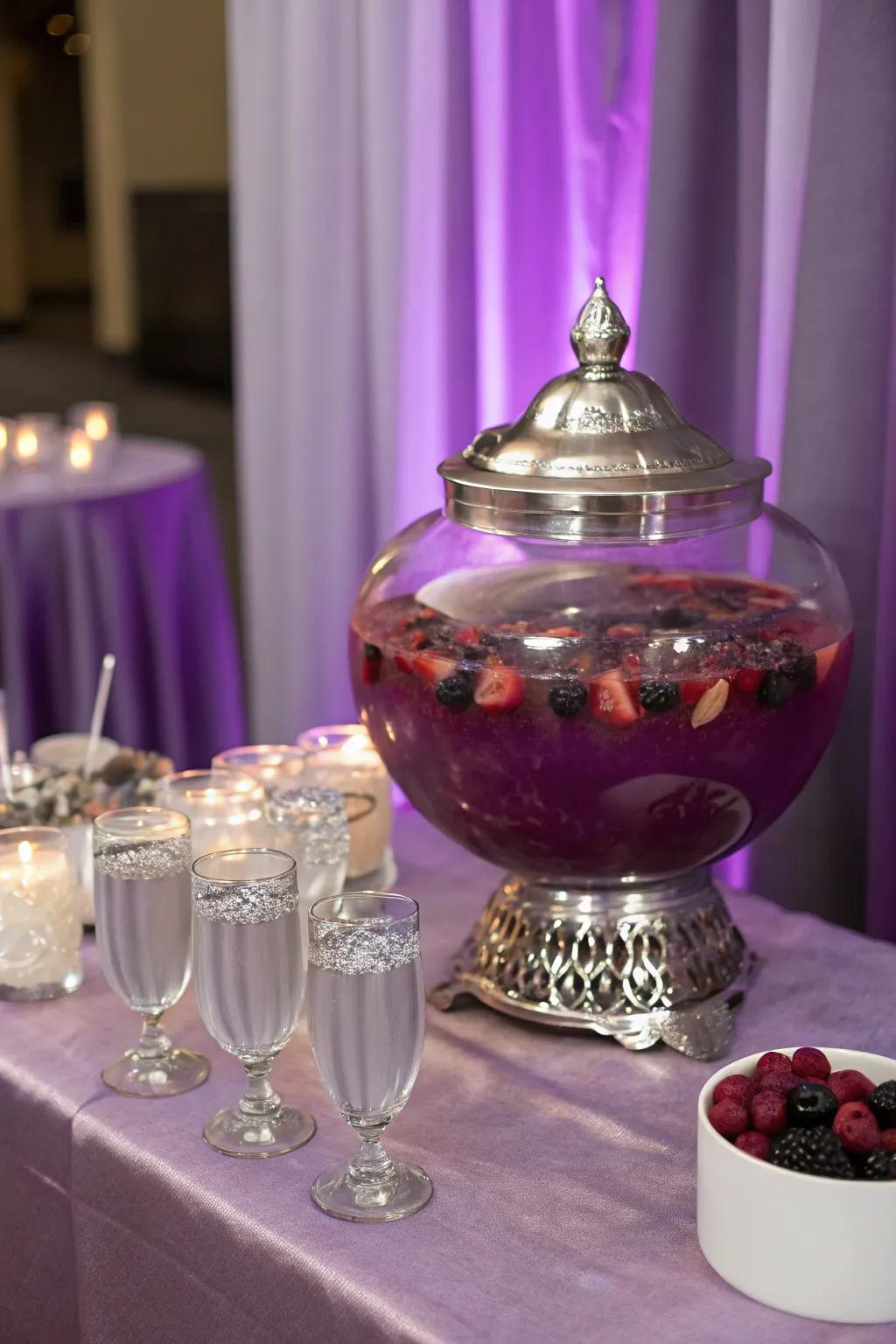 Quench your thirst with a delicious purple punch station that adds a burst of flavor and color.
