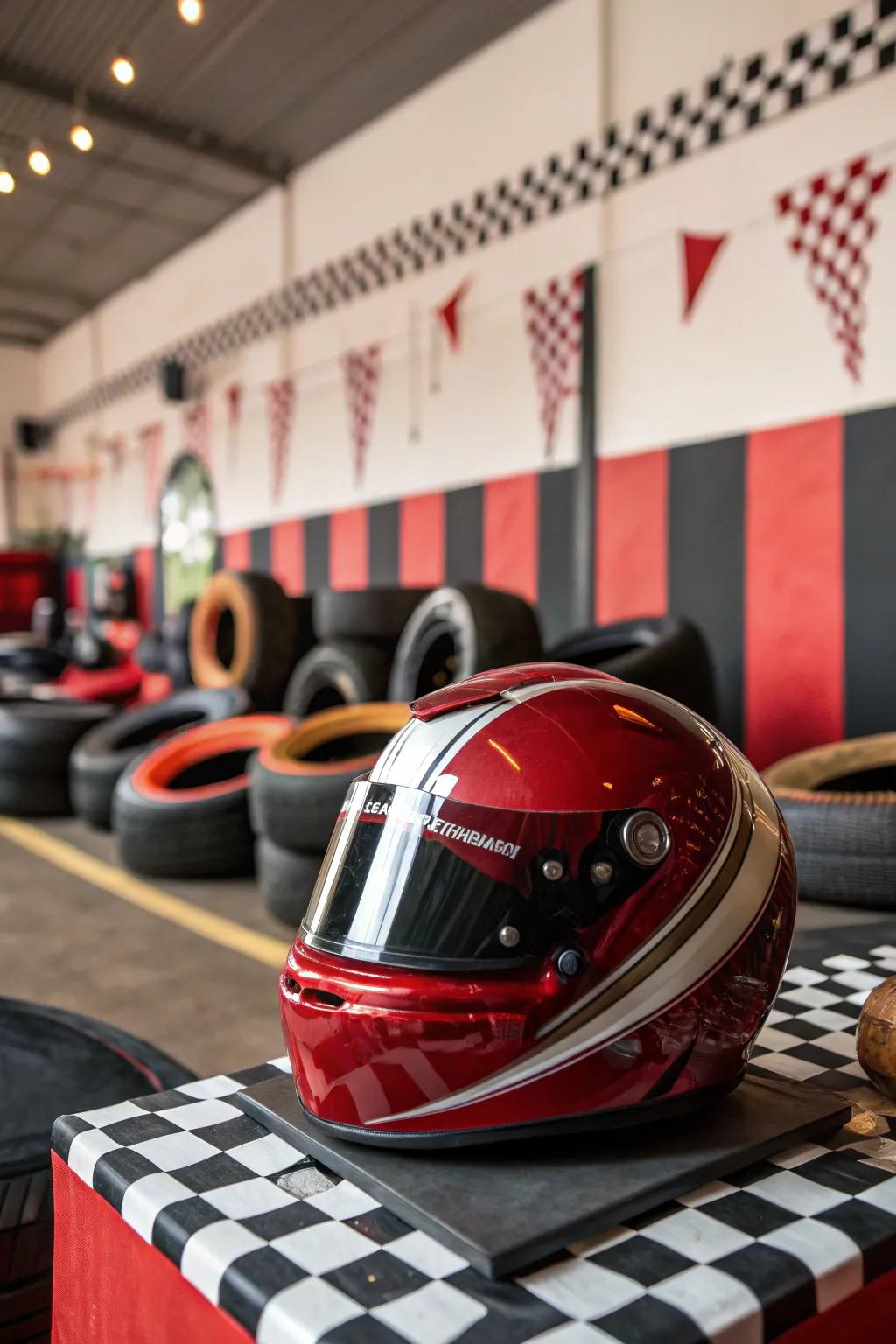 Racing helmets make a bold statement, adding authenticity and excitement to your party. 🏁🪖 #HomeDecor #PartyVibes