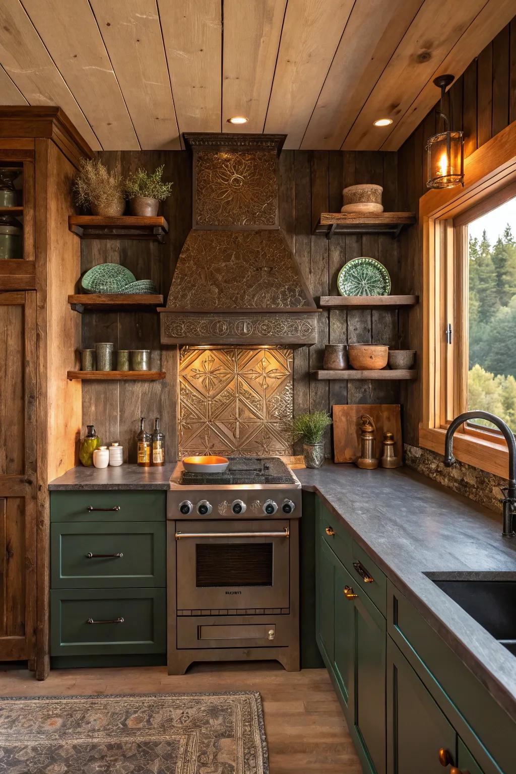 Embrace authenticity with a <strong>reclaimed tin backsplash</strong>, adding history and sustainability to your kitchen.” loading=”lazy” class=”pimg”>
	</picture><figcaption>Embrace authenticity with a <strong>reclaimed tin backsplash</strong>, adding history and sustainability to your kitchen.</figcaption></figure>
<p>For an authentic rustic look, consider using reclaimed tin. This not only adds character but also aligns with sustainable practices, something I always advocate for in design.</p>
<h3>Try these:</h3>
<ul class=