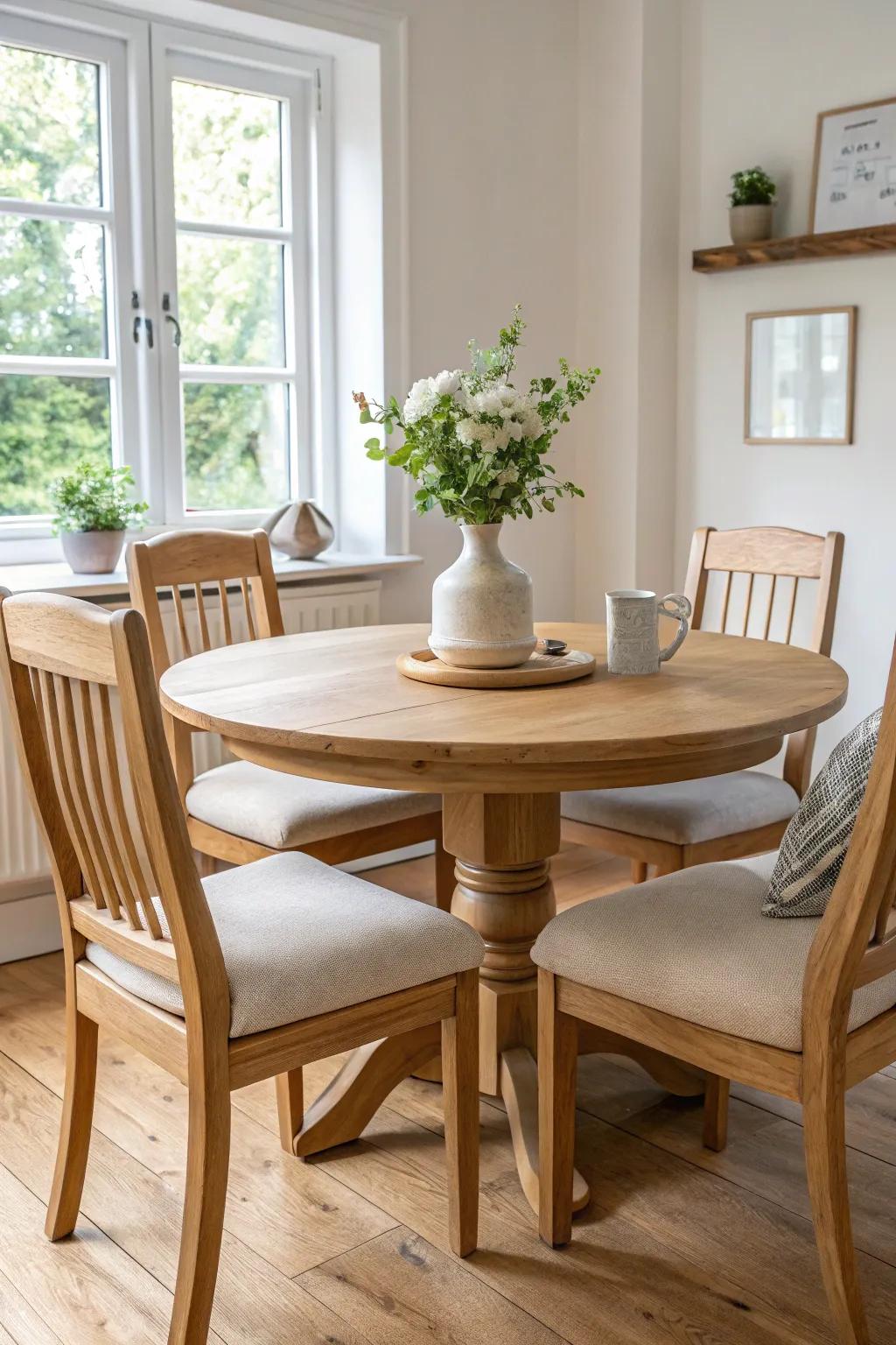 Enhance social interactions with a round table that fits any space. 🍽️ #RoundTable #DiningRoomInspo #ScandinavianStyle